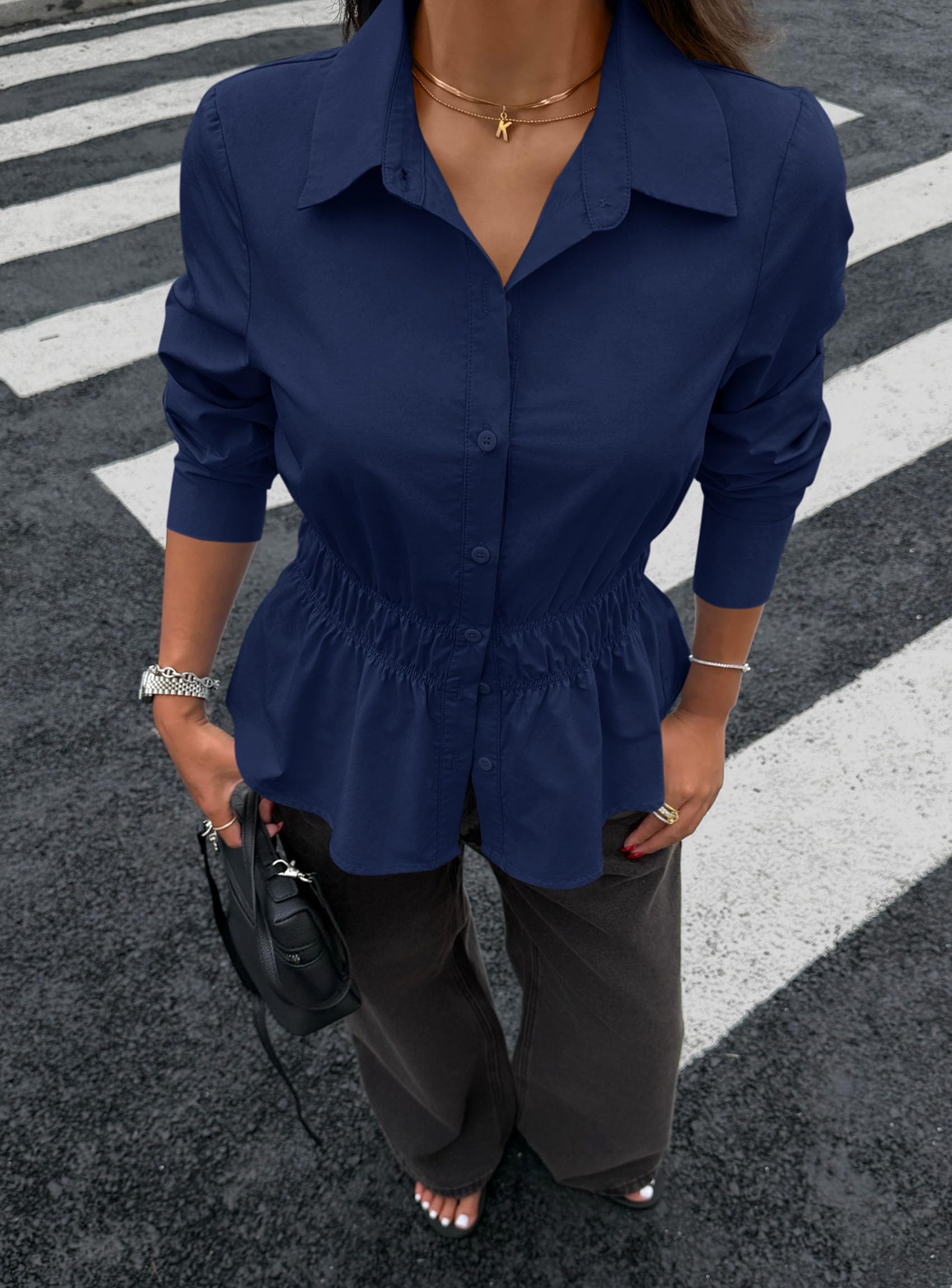 Women's Peplum Button Down Work Shirts Business Casual Tops