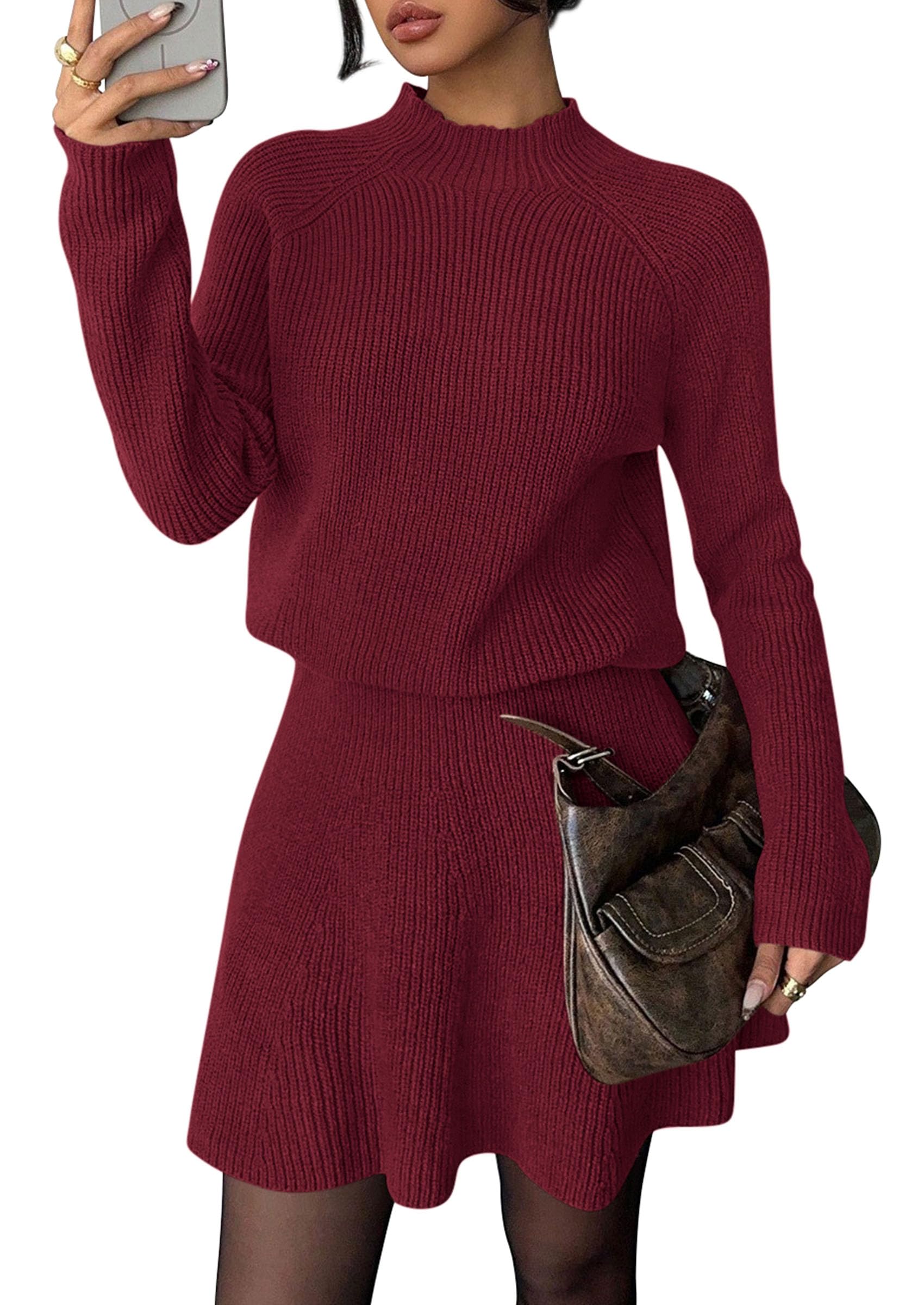 Women's Fall 2 Piece Outfits Matching Sweater Skirt Sets