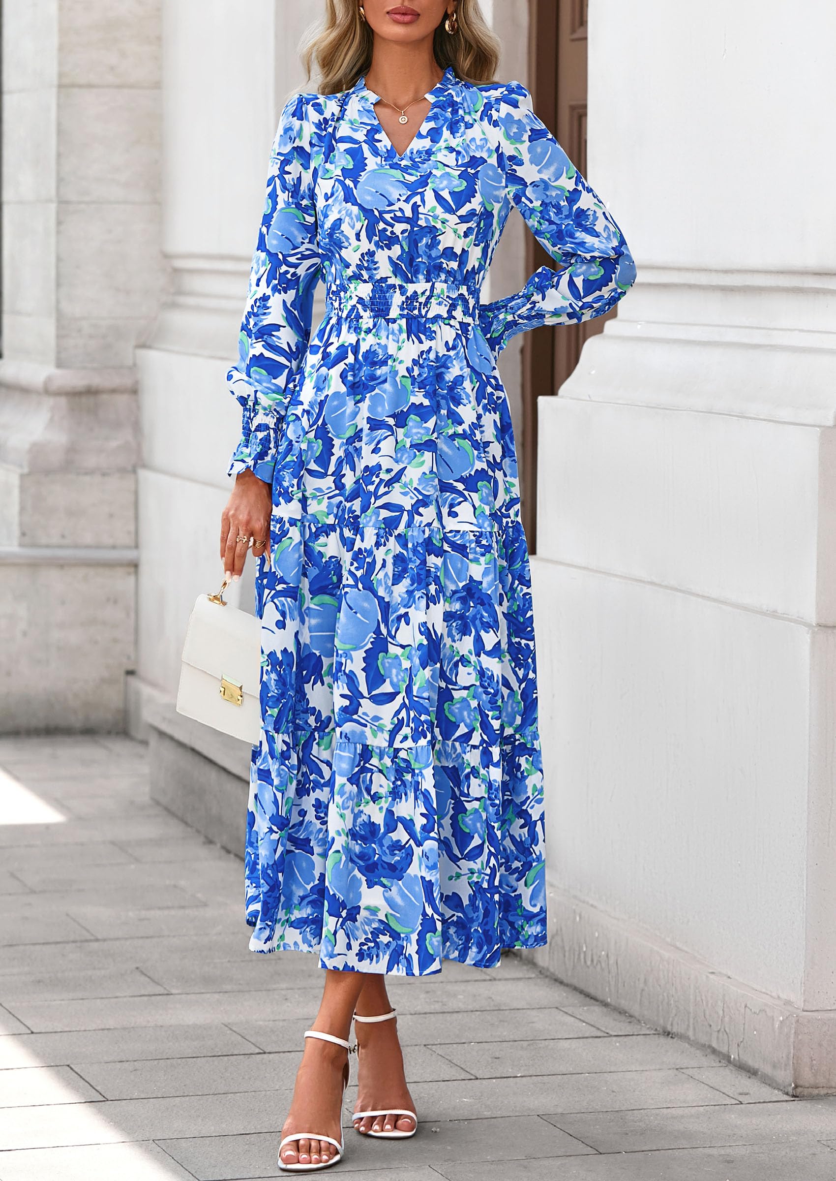 Women's Floral Maxi Dress Fall A Line Wedding Guest Dresses
