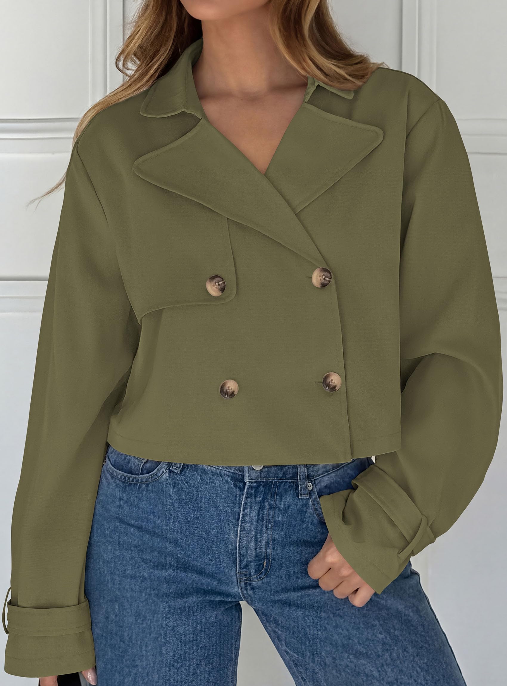 Cropped Trench Coat For Women Short Jacket,Army Green,S