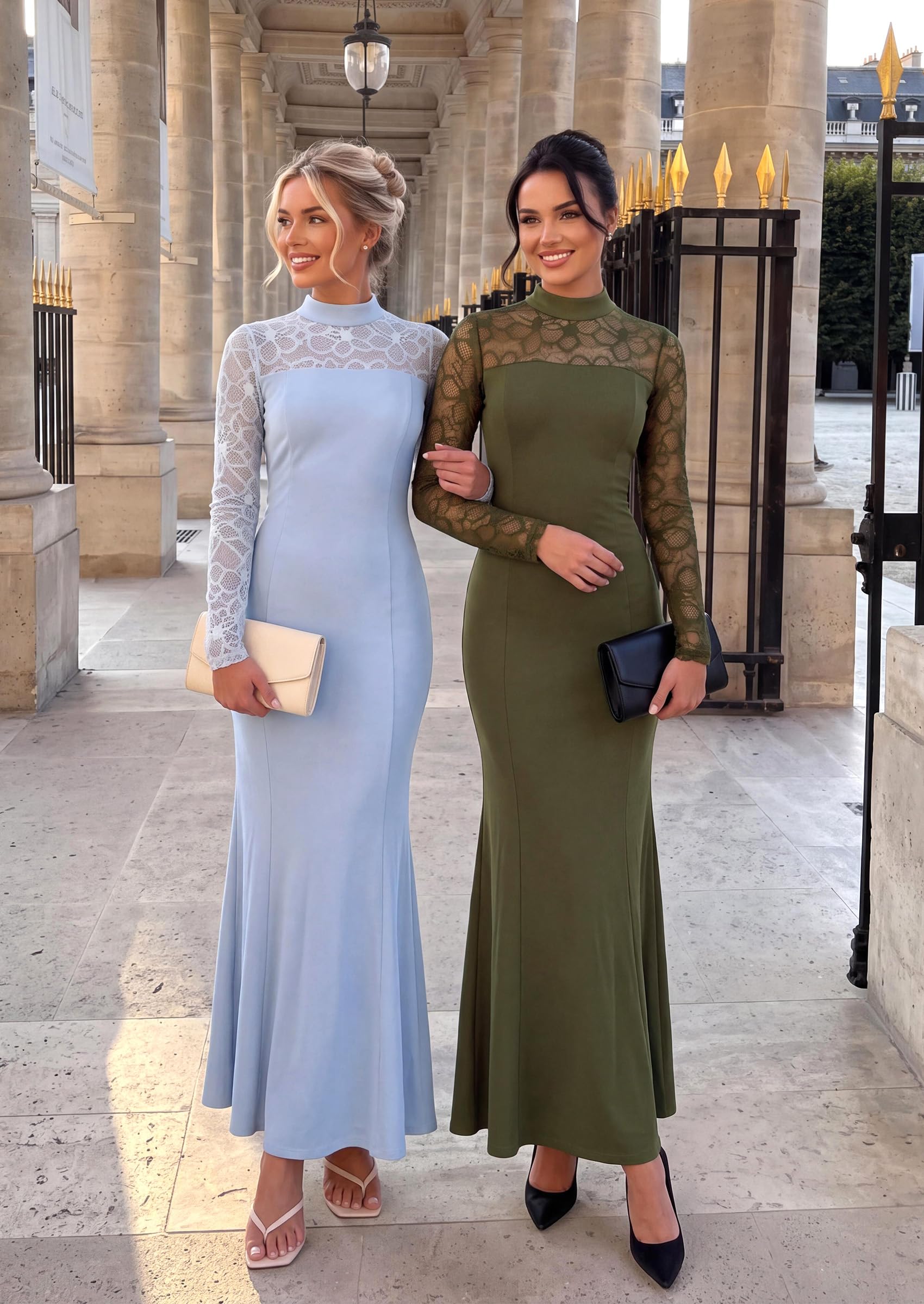 Women's Fall Lace Sheer Dress Bodycon Maxi Cocktail Dresses