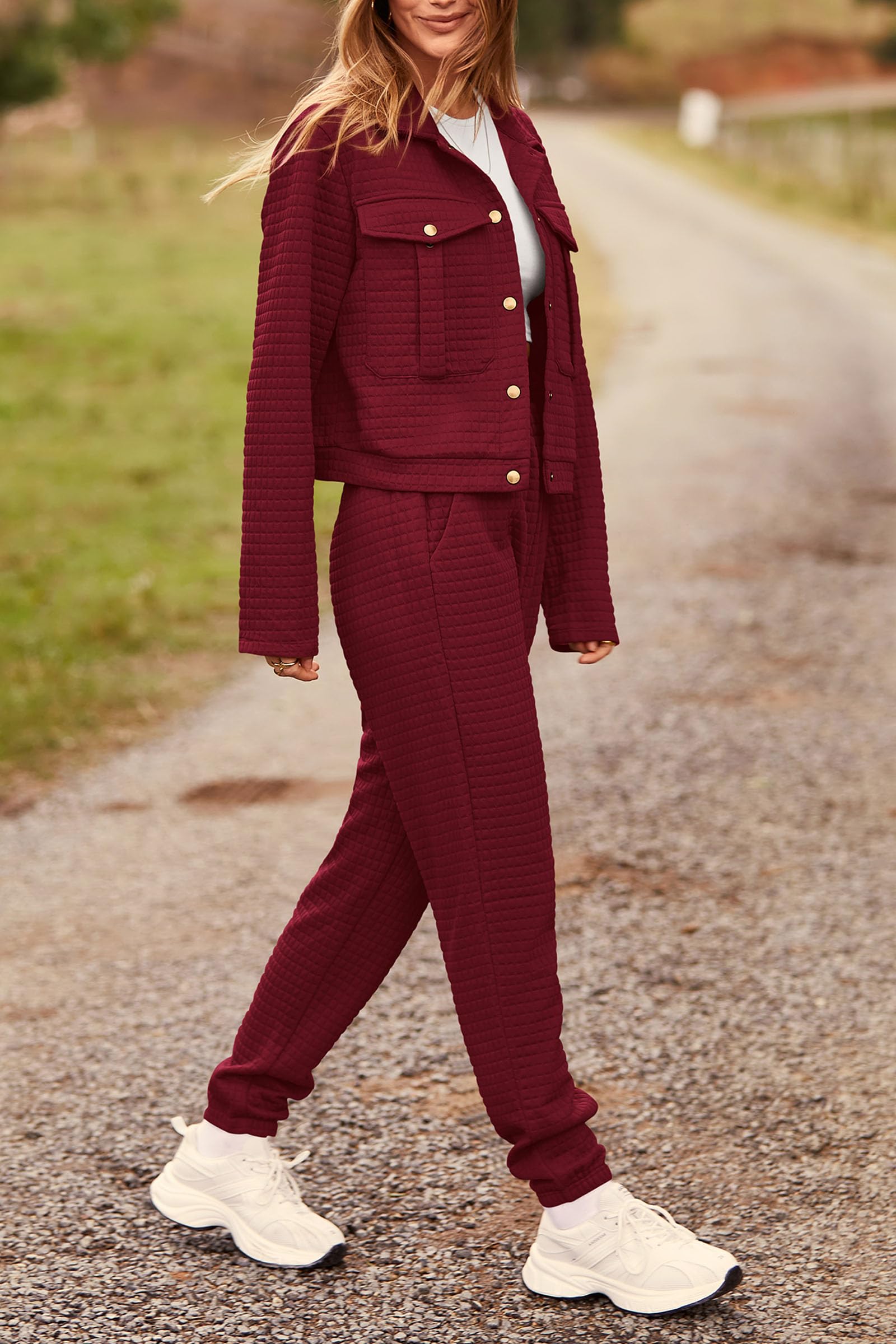 Women's 2 Piece Matching Lounge Sets Tracksuit,Wine Red,S