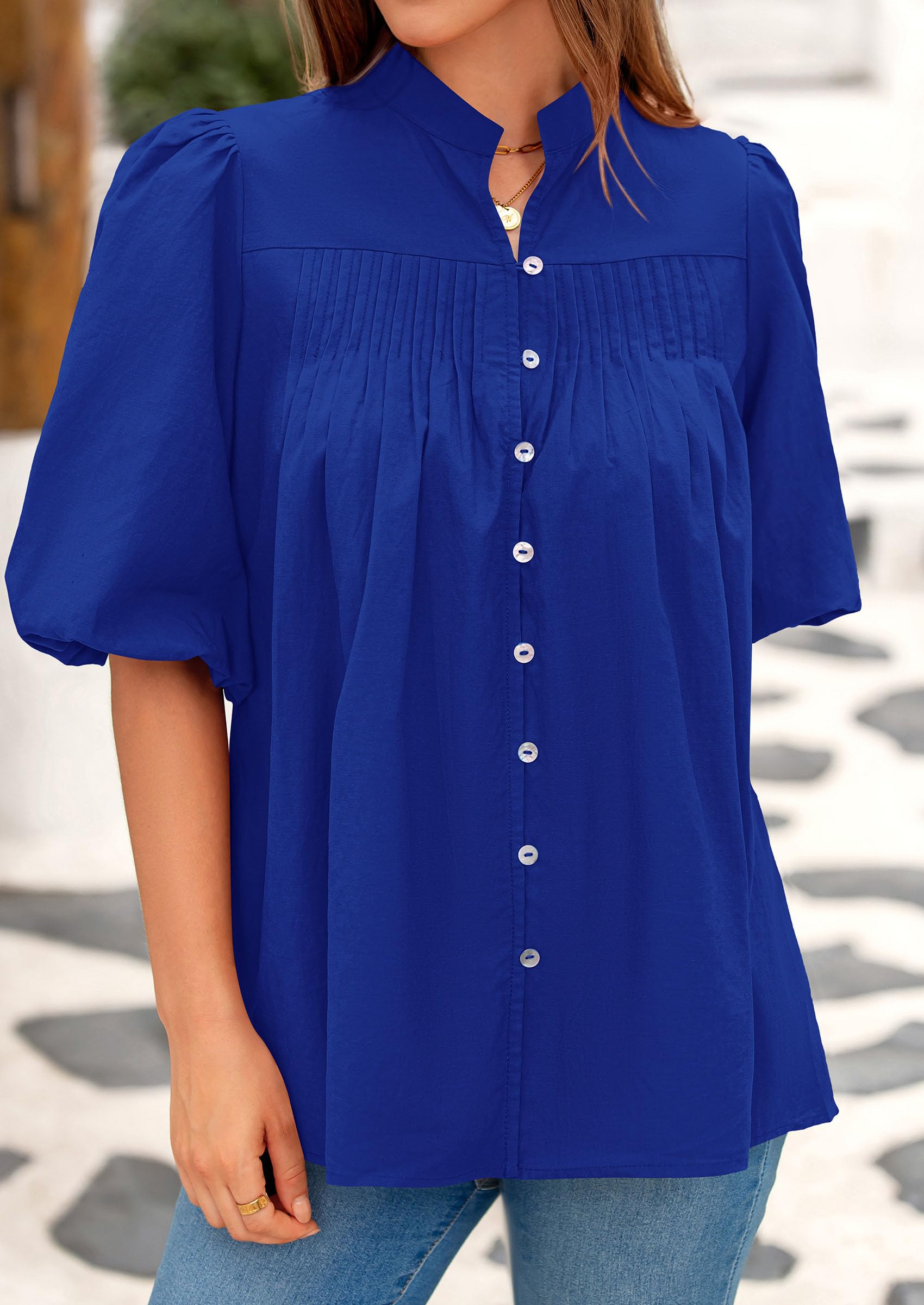 Short Sleeve Henley Shirts for Women,Blue,S