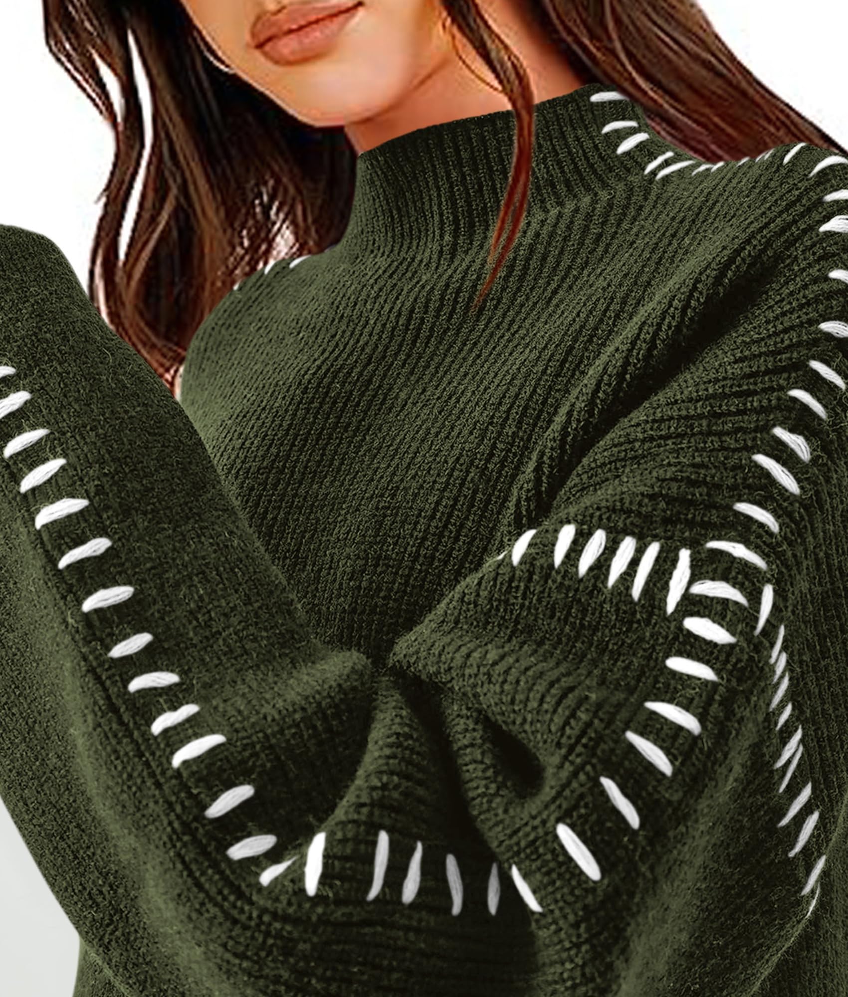 Womens Chunky Knit Oversized Pullover Sweaters,Army Green,S