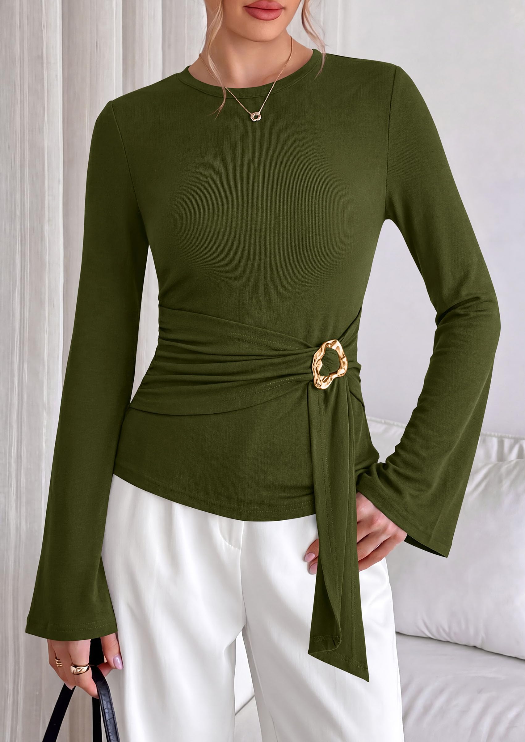 Asymmetrical Tops for Women Fall Business Casual Peplum Top