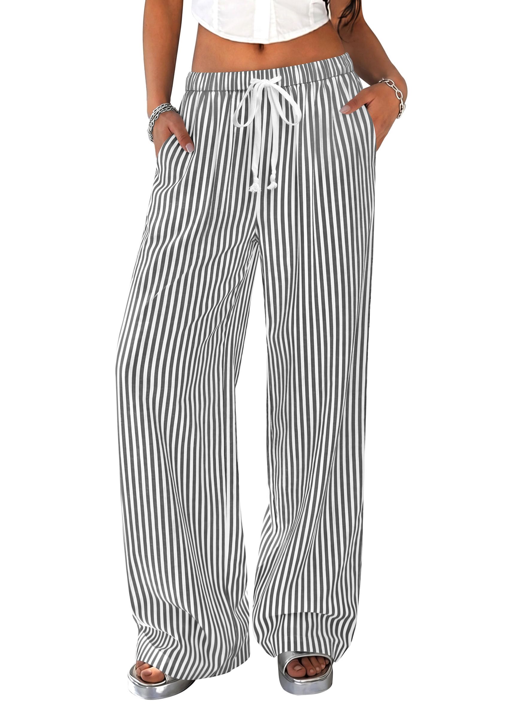 Women's Striped Wide Leg Pants 2026 Casual Palazzo with Pocket
