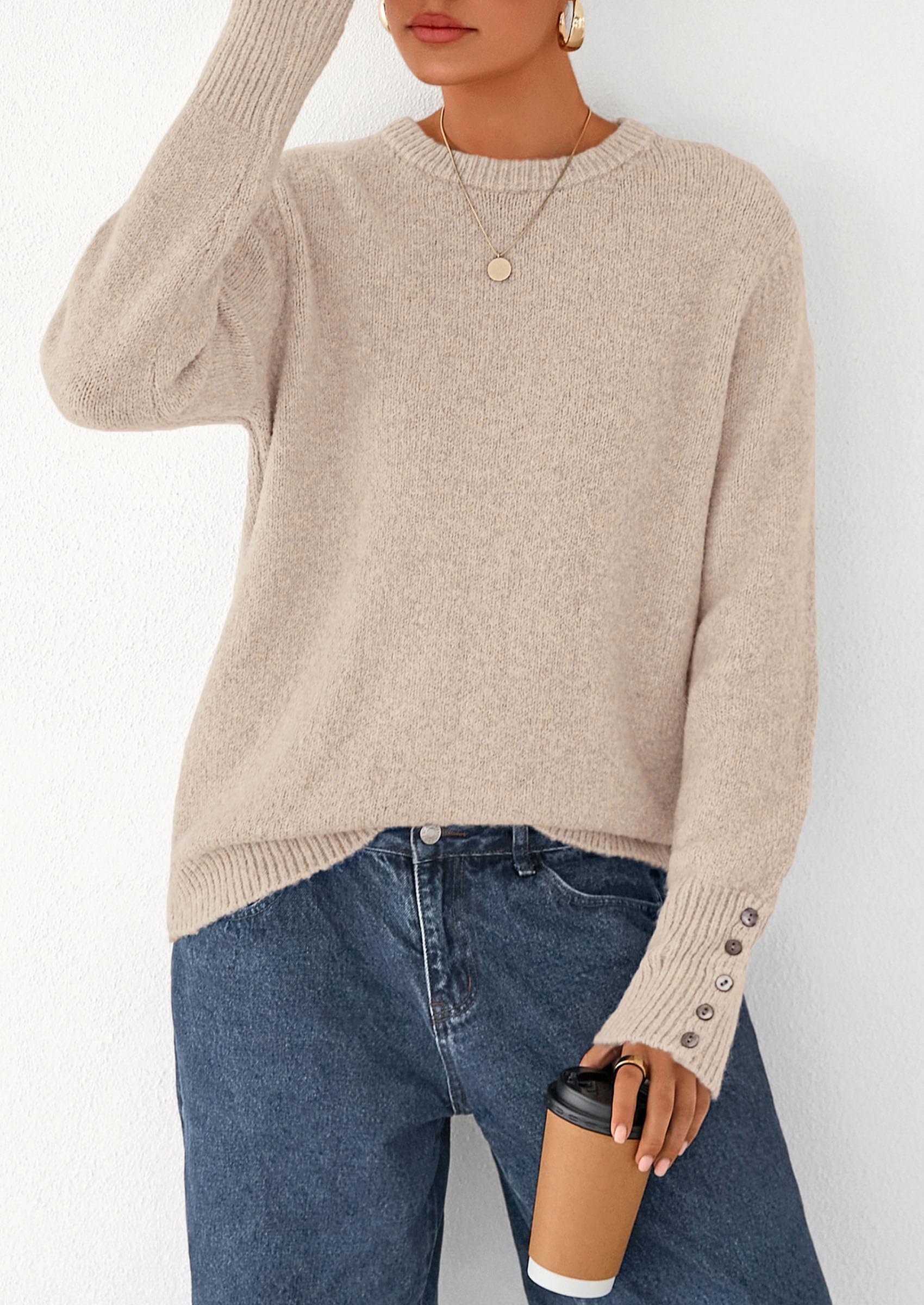 Fall Sweaters for Women Cozy Casual Pullover Ribbed Knit Tops