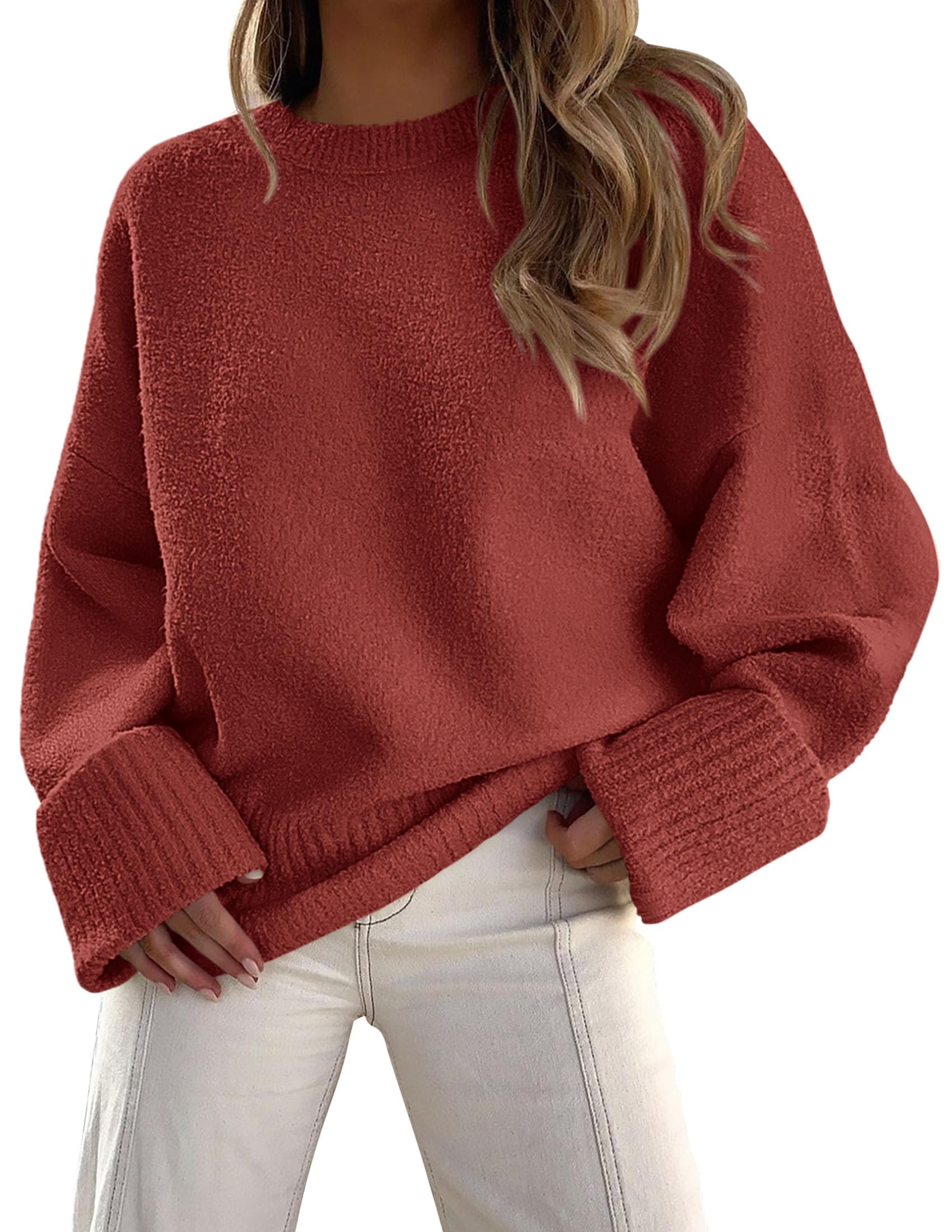 Women's Fall Fashion Cozy Oversized Sweaters(Rust Red,XS)