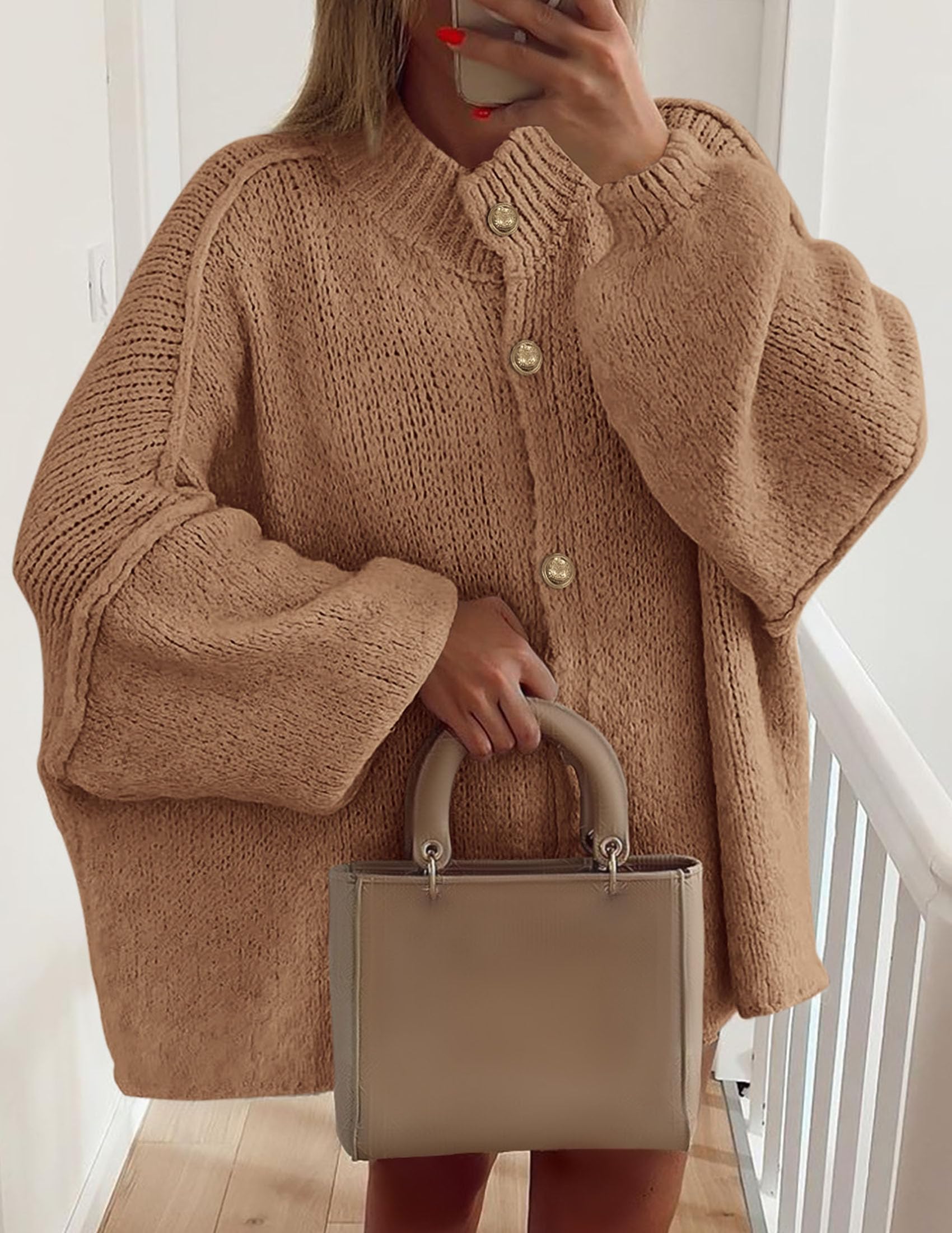 Women's Oversized Chunky Cardigan Sweaters(Khaki,Small)