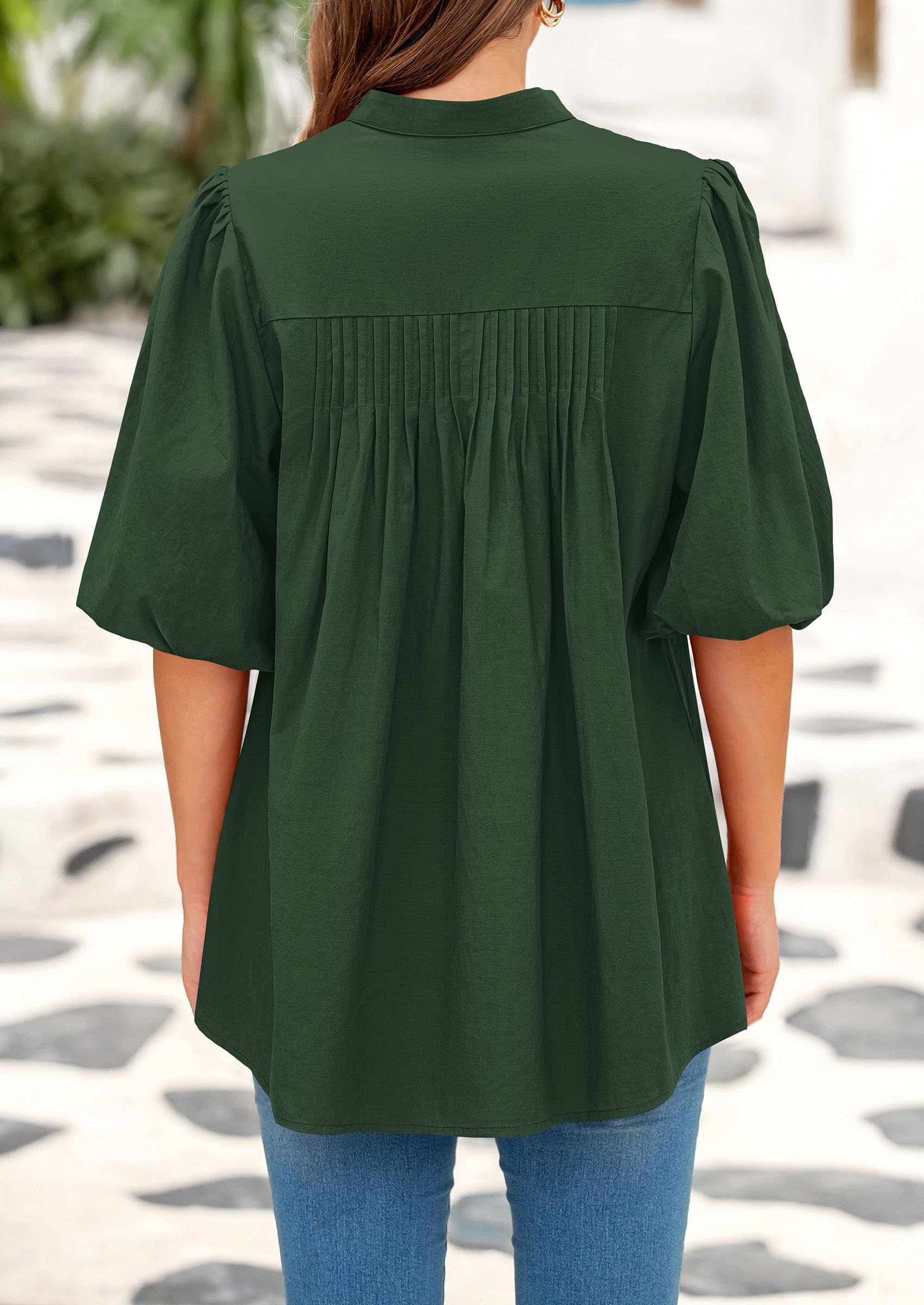 Short Sleeve Henley Shirts for Women,Dark Green,S