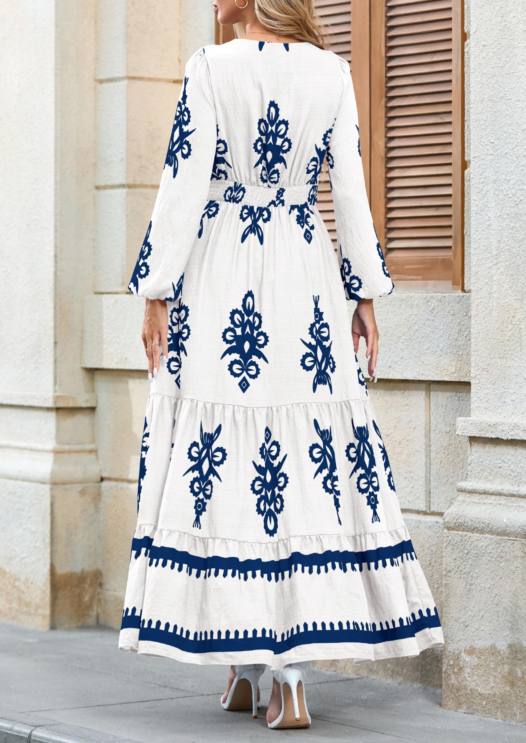 Women's Long Sleeve Floral Boho Maxi Wedding Guest Dress