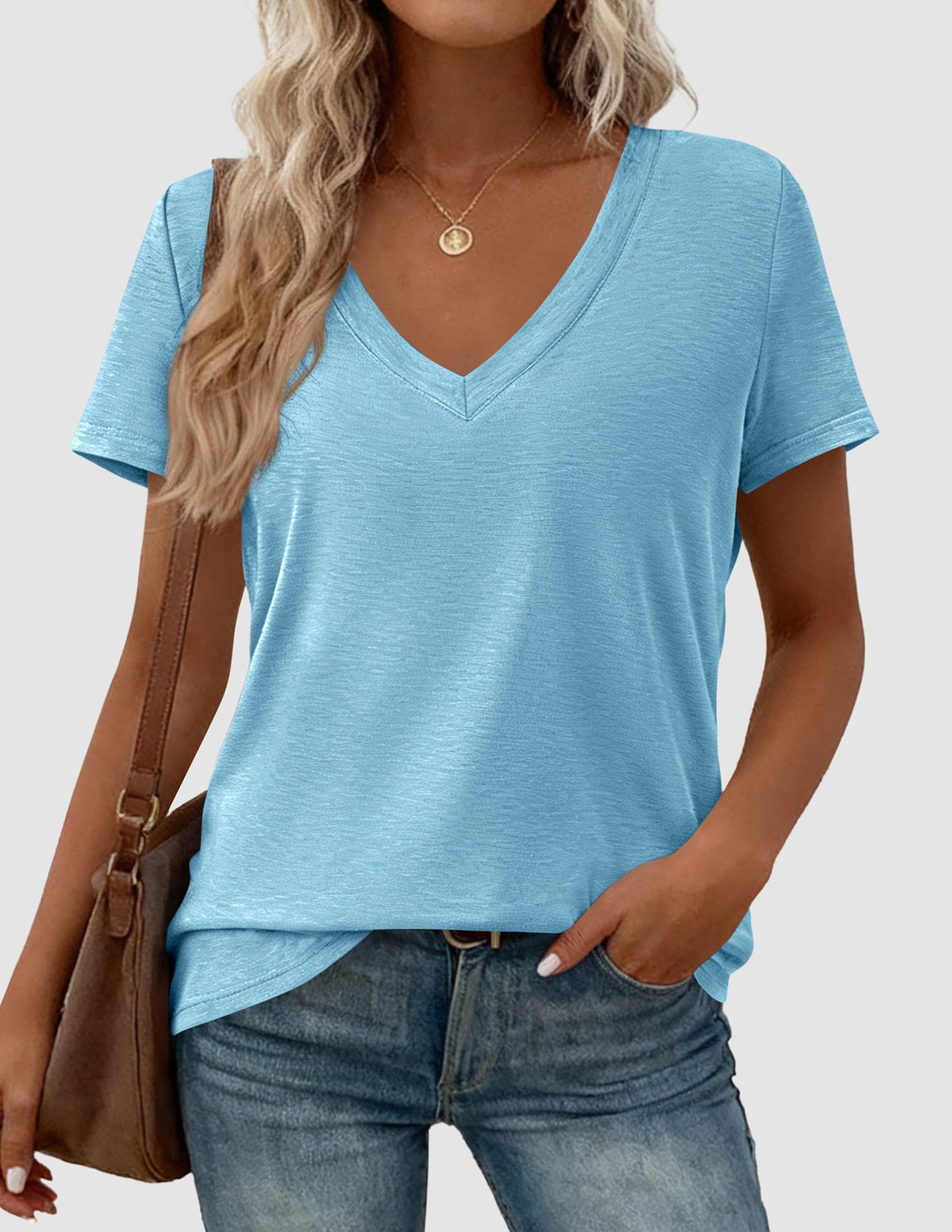 Womens Tops Short Sleeve Oversized Tshirts, Sky Blue,S