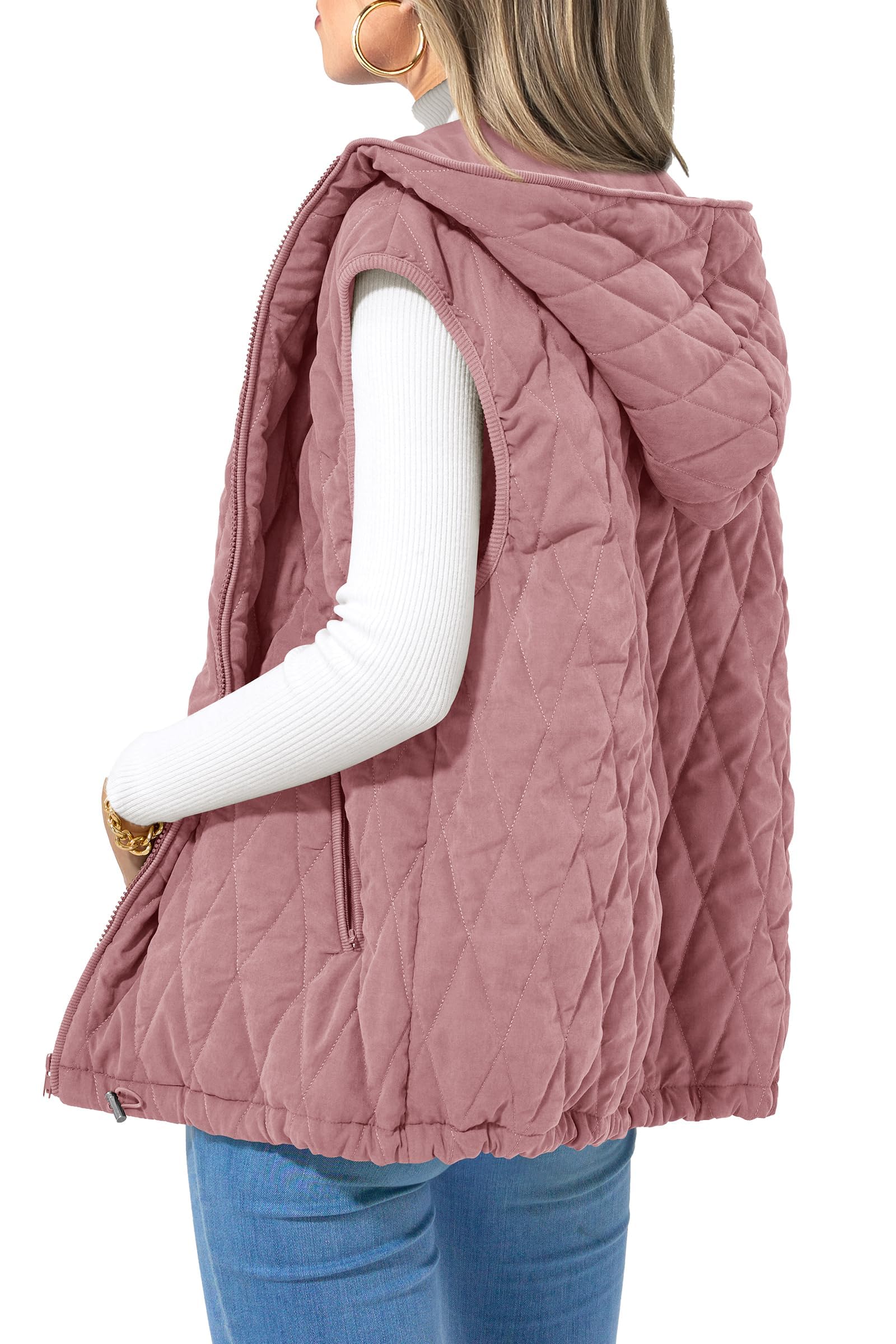 Women's Fall Fashion Vest Zip Up Jacket(Pink,Small)