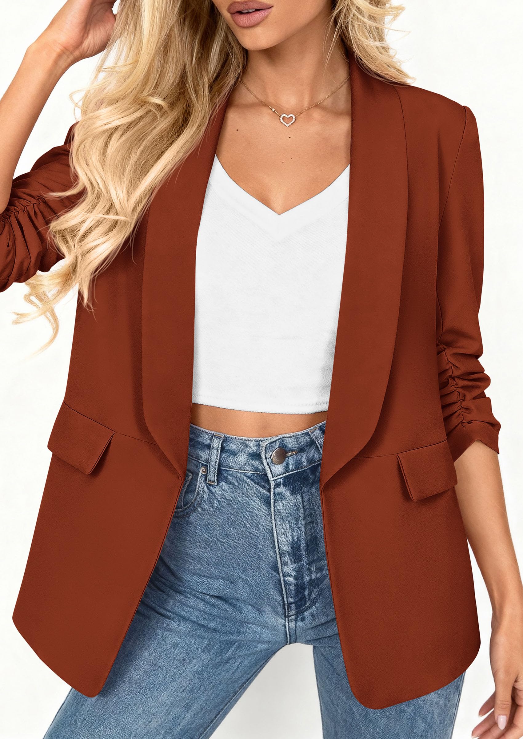 Women's Summer Blazers Business Casual Outfits Rust,XS