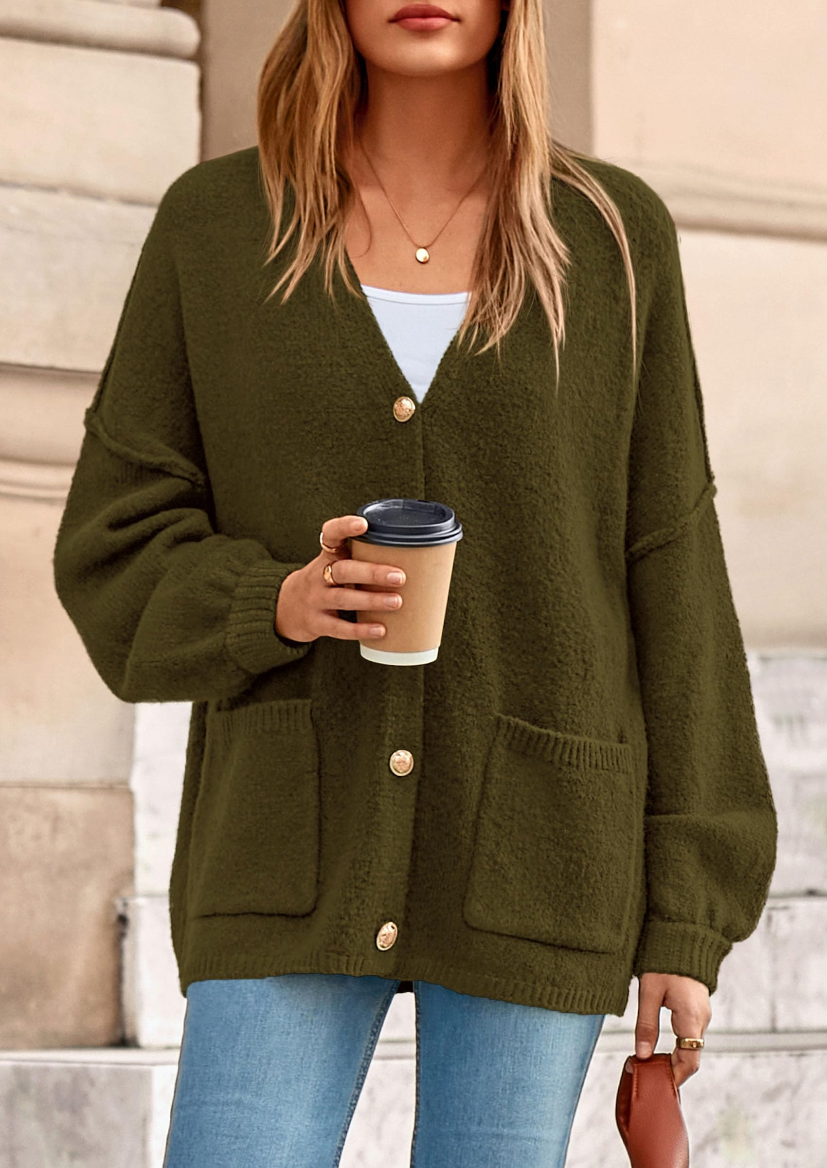 Oversized Chunky Cardigan Sweaters for Women Army Green,S