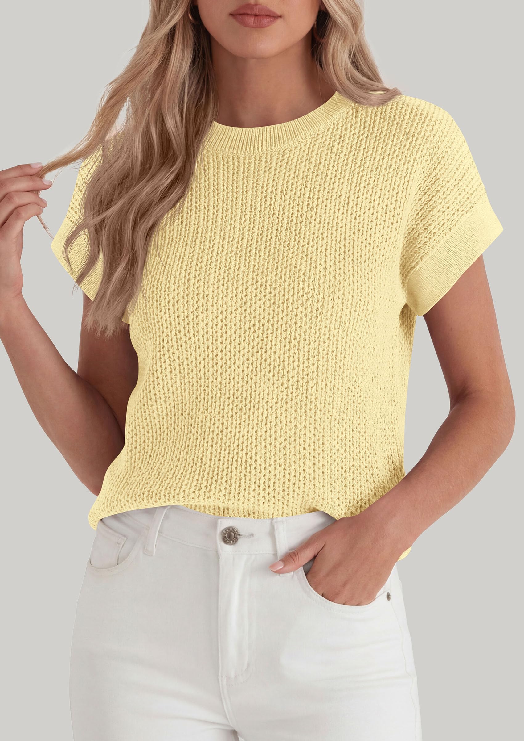 Women's Summer Sweater Vest Crochet Tops (Yellow,S)
