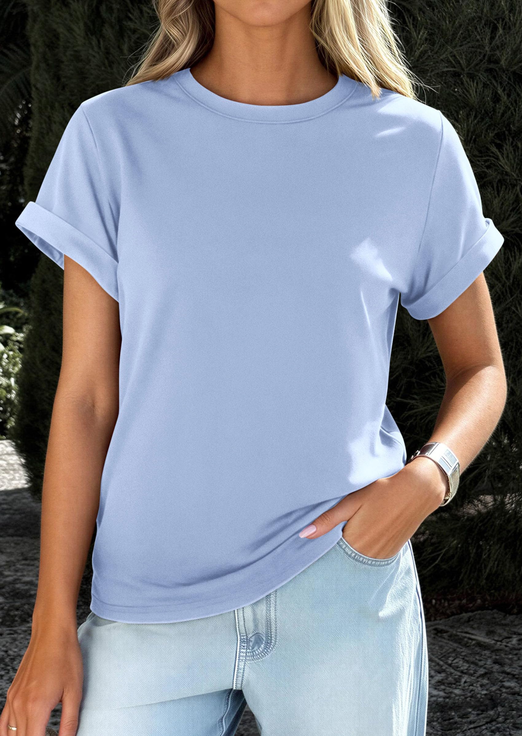 Womens Summer Tops Short Sleeve Shirts,Light Blue,S