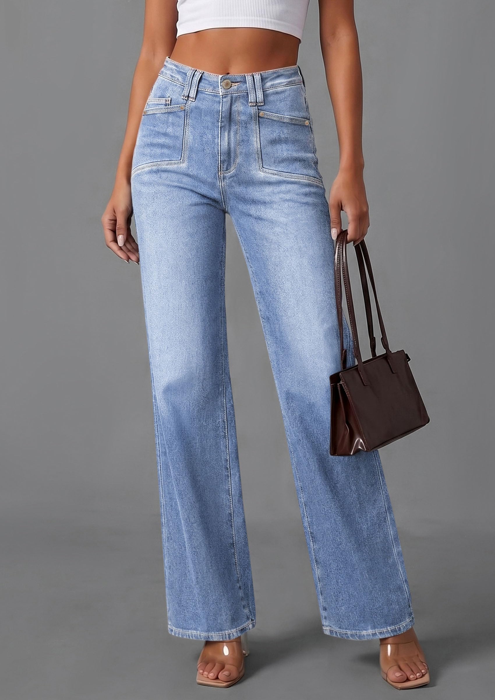 High Waisted Wide Leg Jeans for Women 2026 Trendy,Beau Blue,4