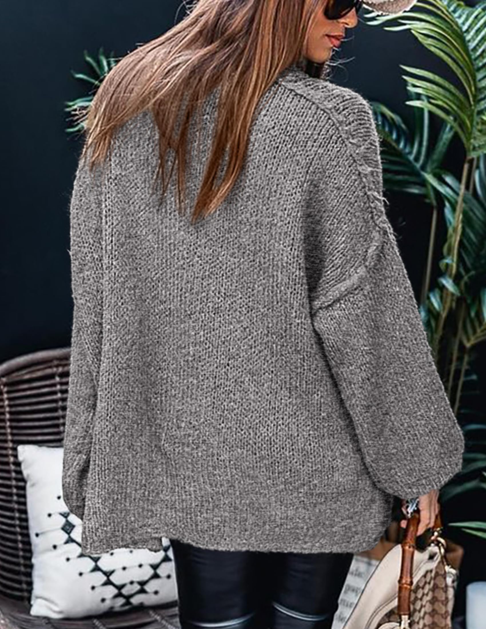Womens Turtleneck Long Sleeve Oversized Sweaters,Grey,S