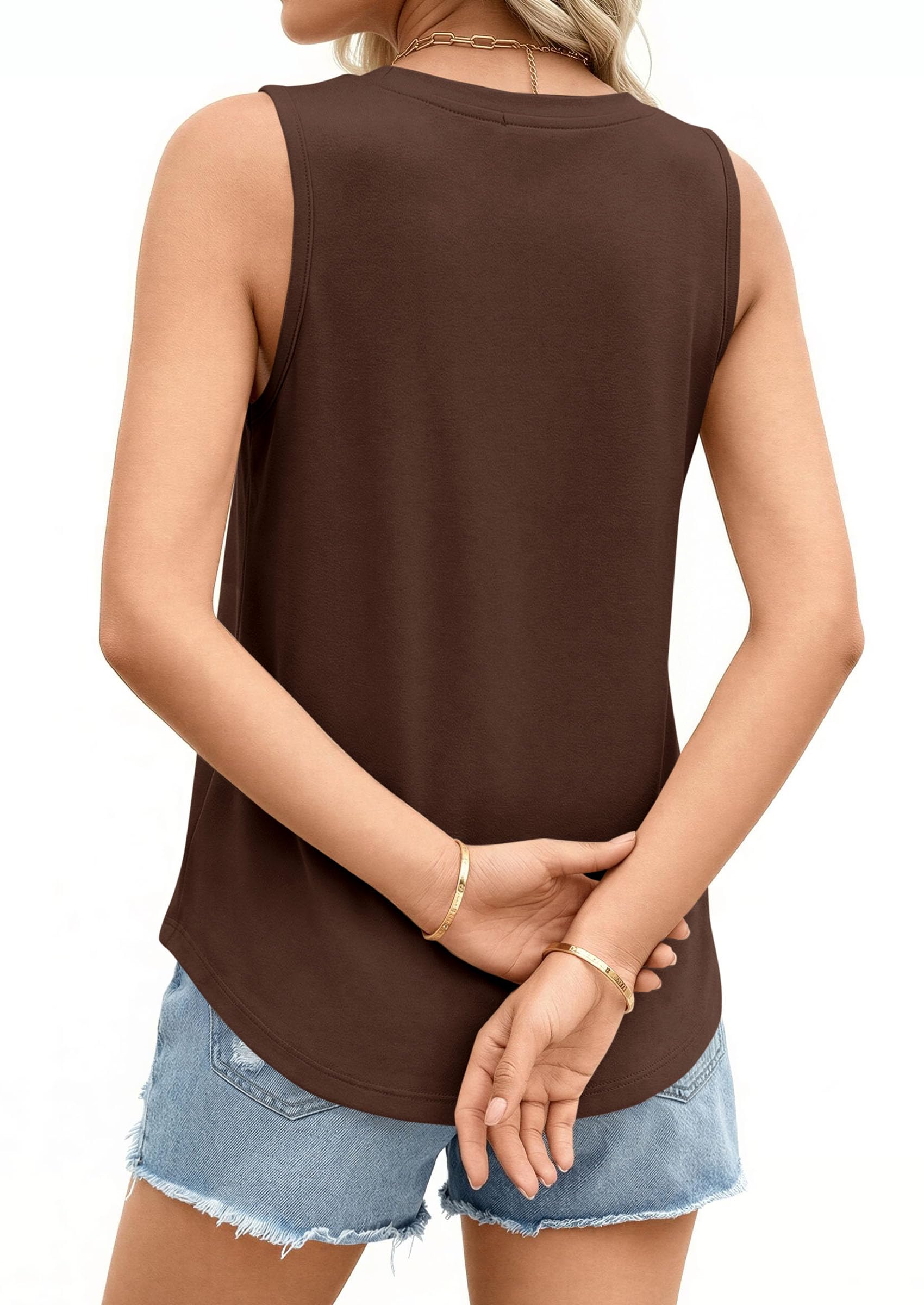 Women's Wide Strap Sleeveless Tank Tops,Brown,S