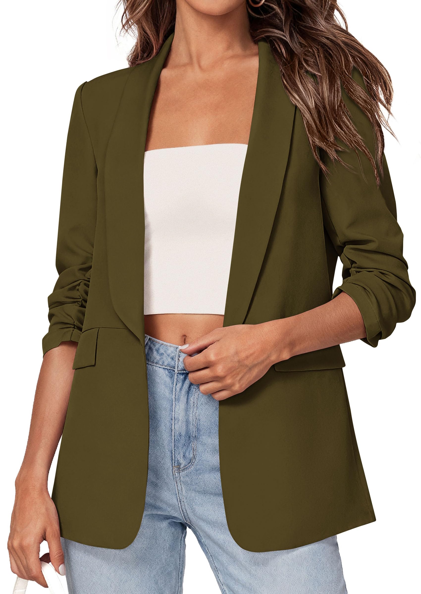 Women's Summer Blazers Business Casual Outfits Army Green,XS