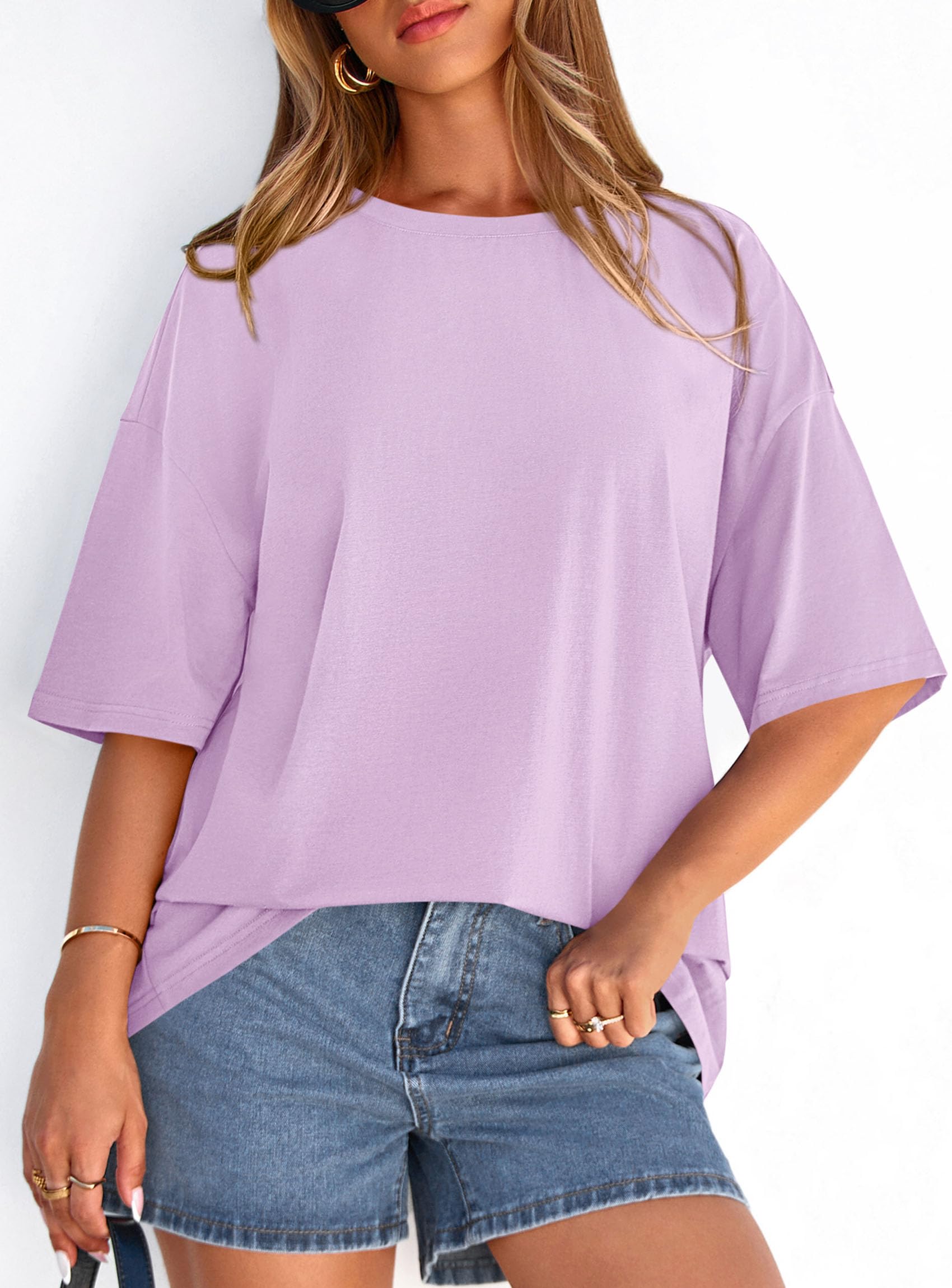 Women's Oversized Tshirts Going Out Tops (Light Purple,S)