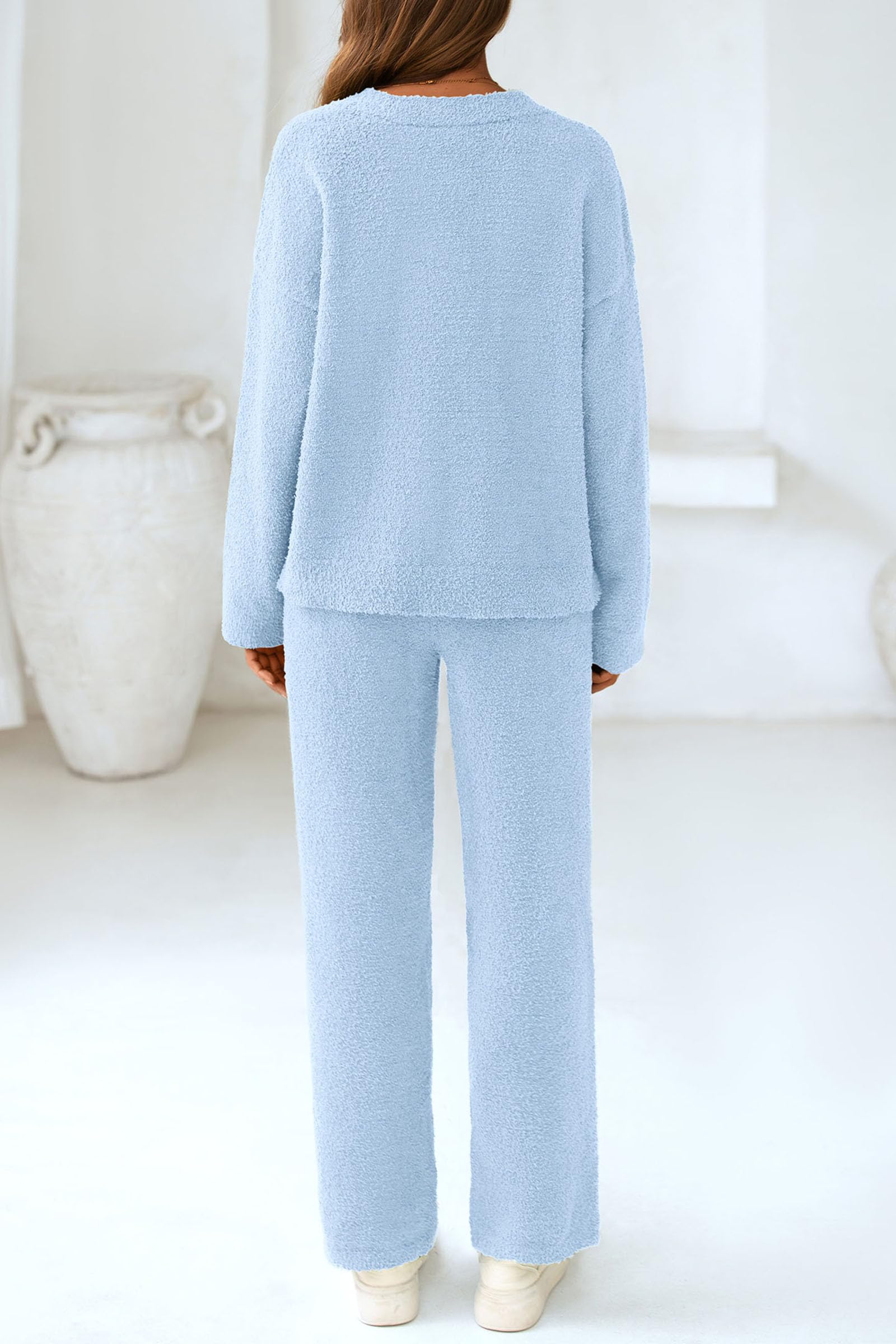 Lounge Sets for Women Fall 2 Piece Fuzzy Sweater Pajama Set