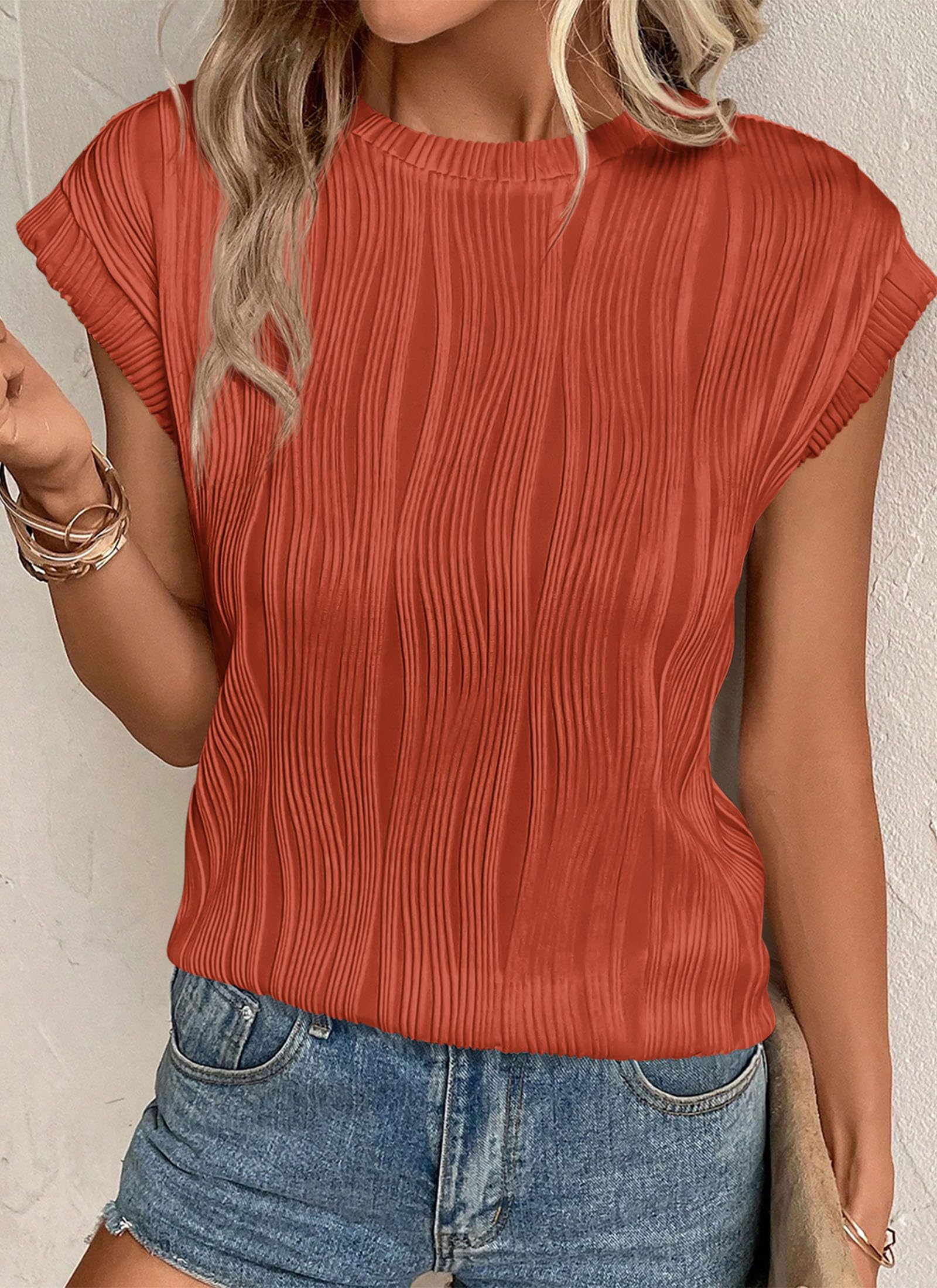 Blouses for Women Dressy Casual Summer Tops, Brick Red,S