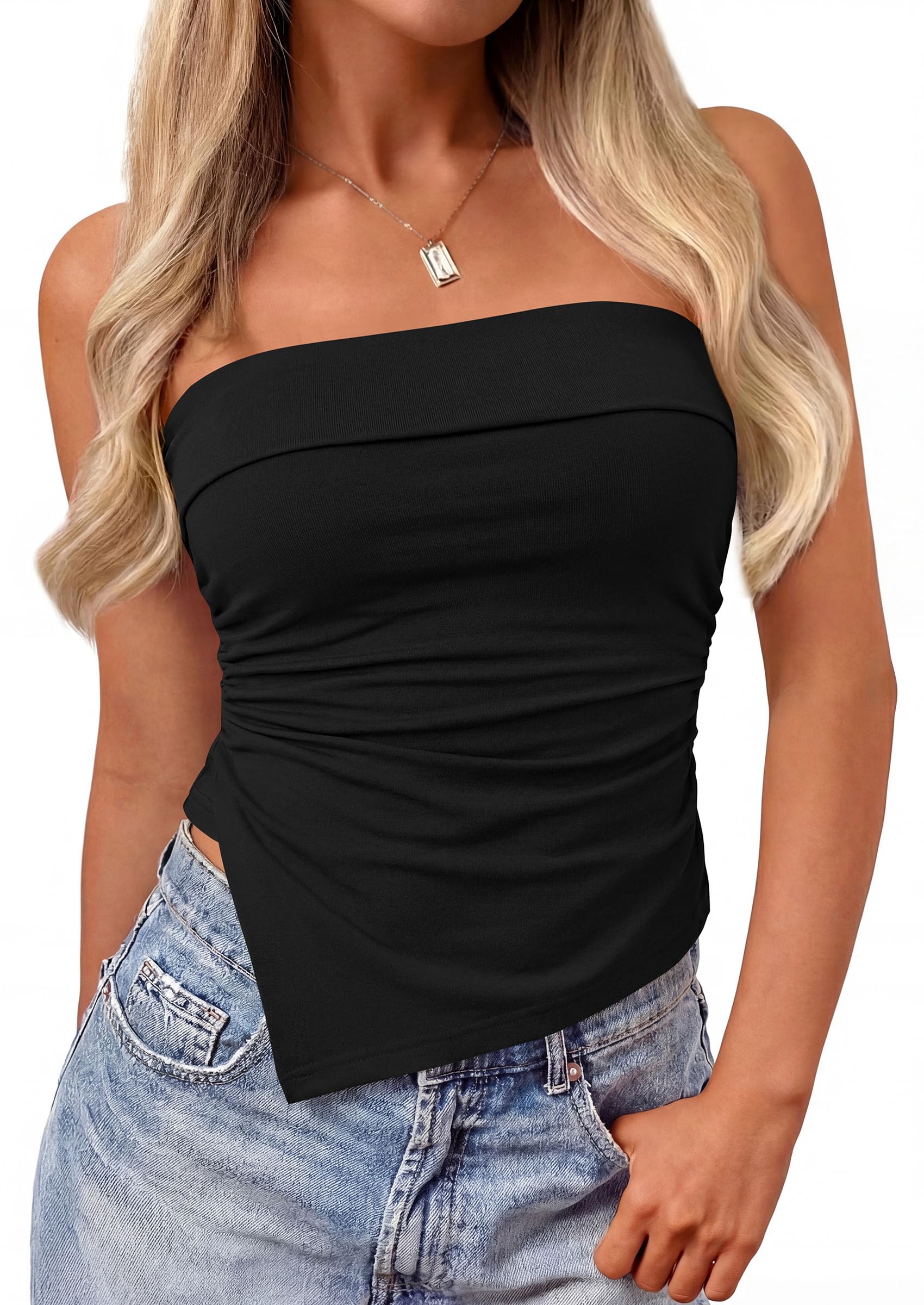 Going Out Tube Tops for Women Trendy Summer, Black,XS