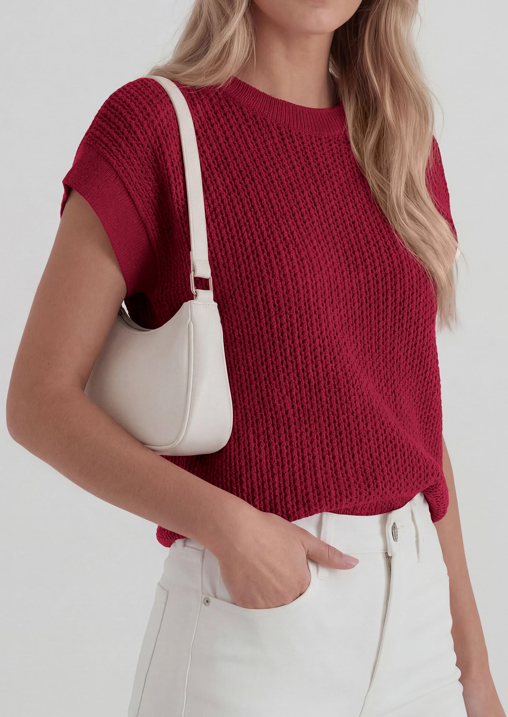 Women's Summer Sweater Vest Crochet Tops (Burgundy,S)
