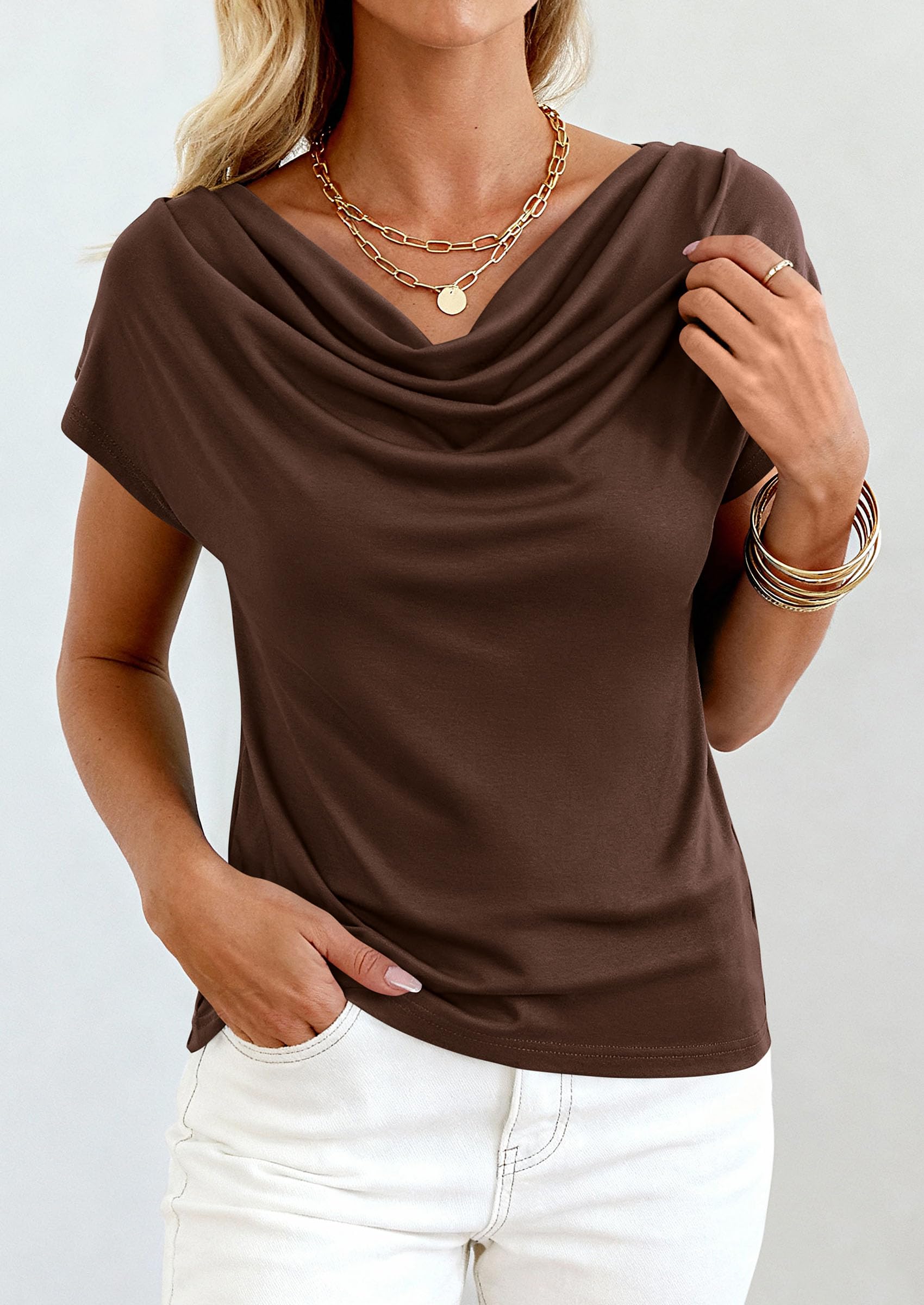 Womens Tops Dressy Business Casual Work Blouses, Brown,XS