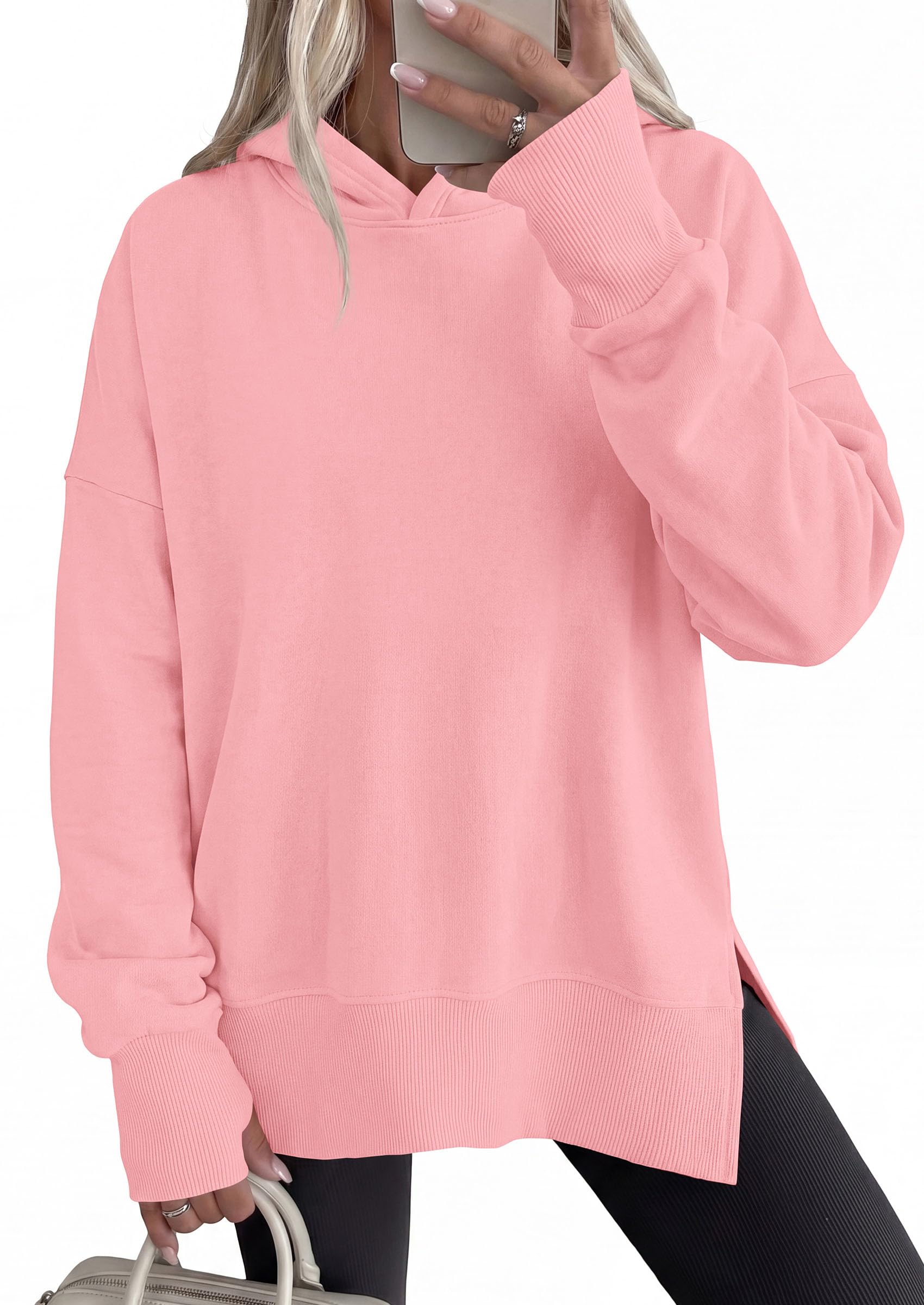 Womens Oversized Hoodies Side Slit Sweatshirts Pink,S