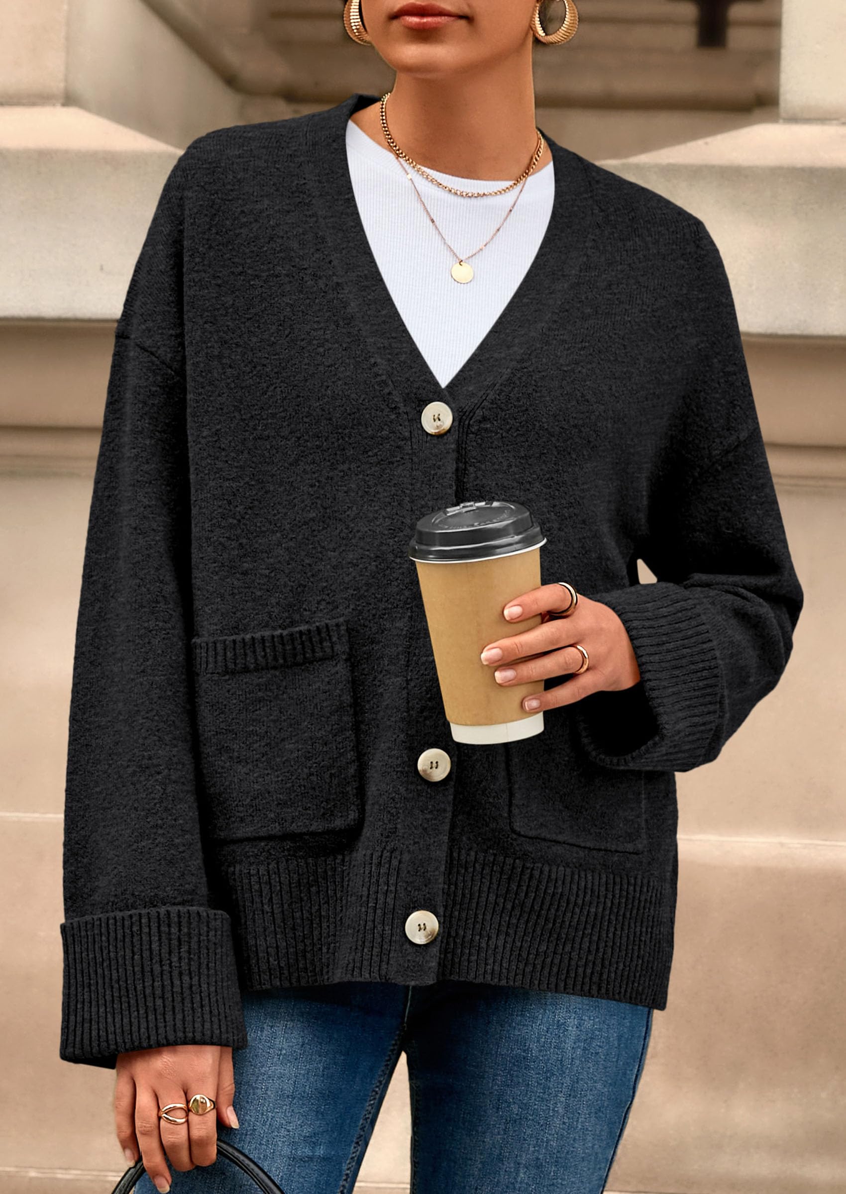 Women's Winter Oversized Cardigan Sweaters (Black,S)