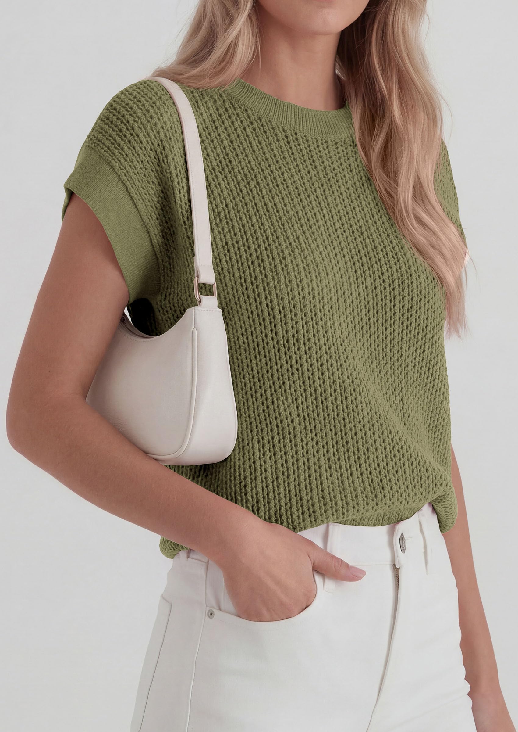 Women's Summer Sweater Vest Crochet Tops (Army Green,S)