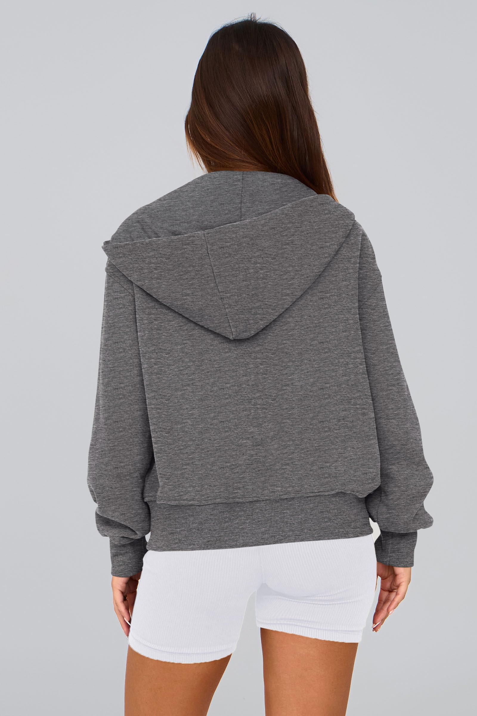 Hoodies for Women Fall Fashion Zip Up Fleece Plain Sweatshirt
