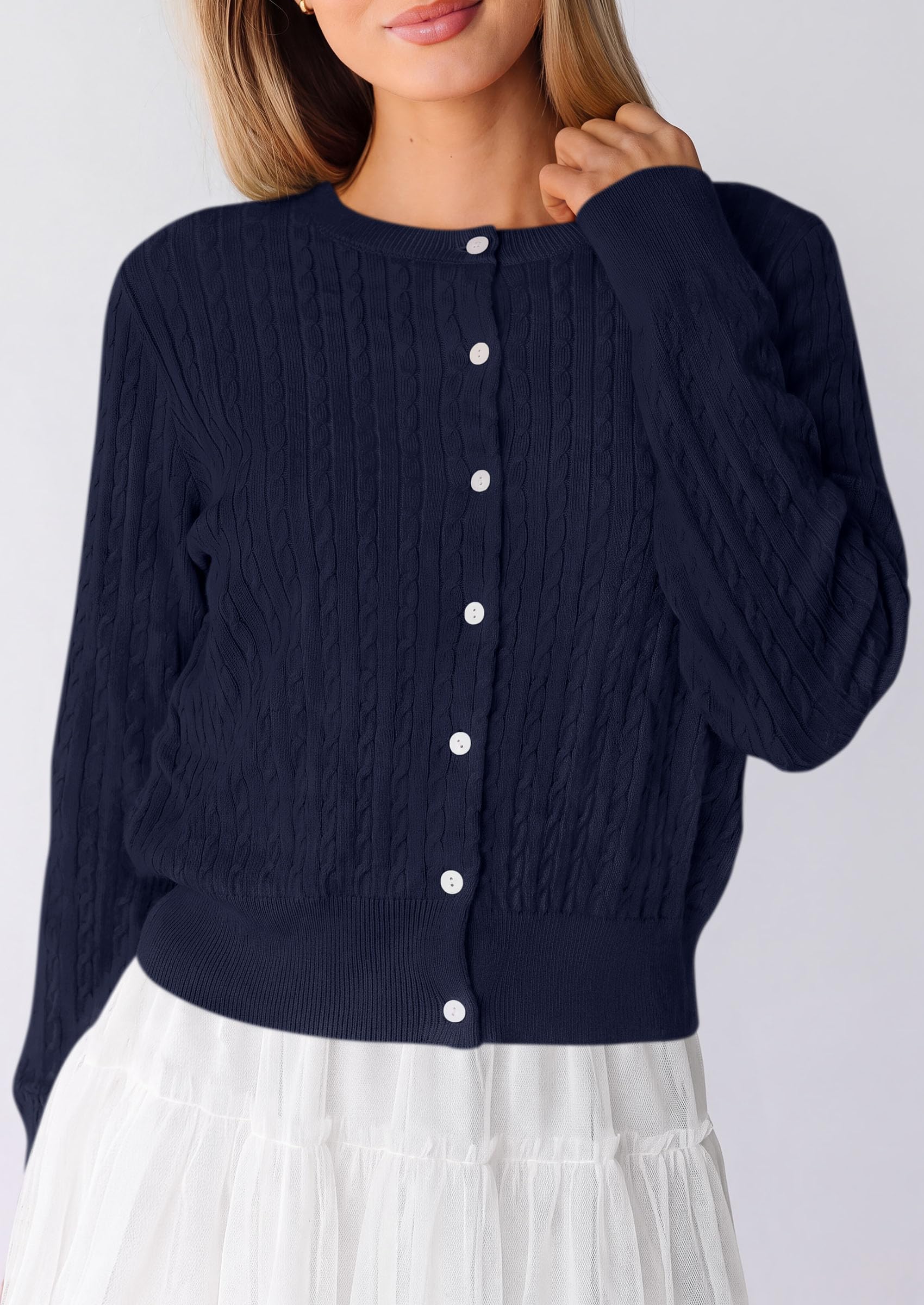 Women Fall Lightweight Cardigans Button Up Cable Knit Sweaters