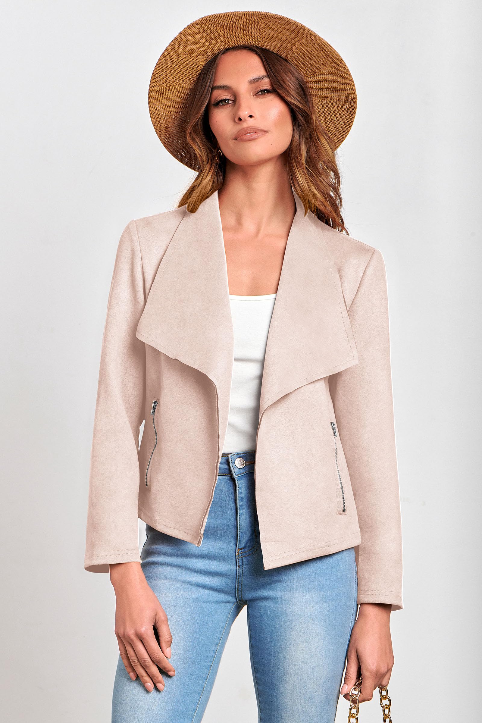 Women's Fall Fashion Faux Suede Jackets(Beige Apricot,Medium)