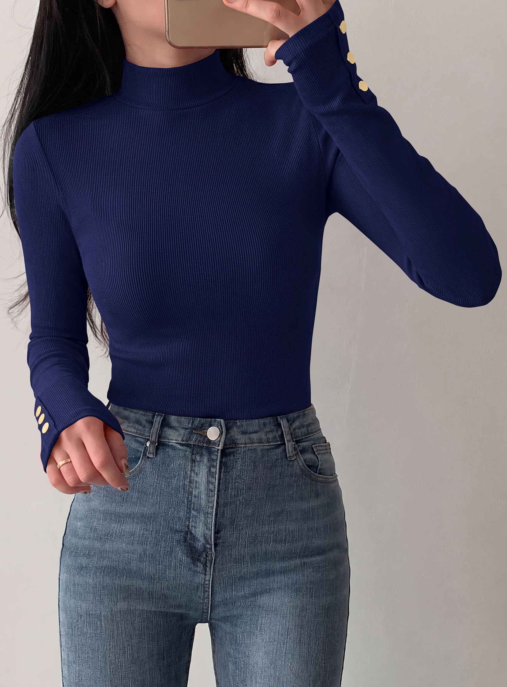 Women's Long Sleeve Shirts Fall Going Out Tops,Navy Blue,XS