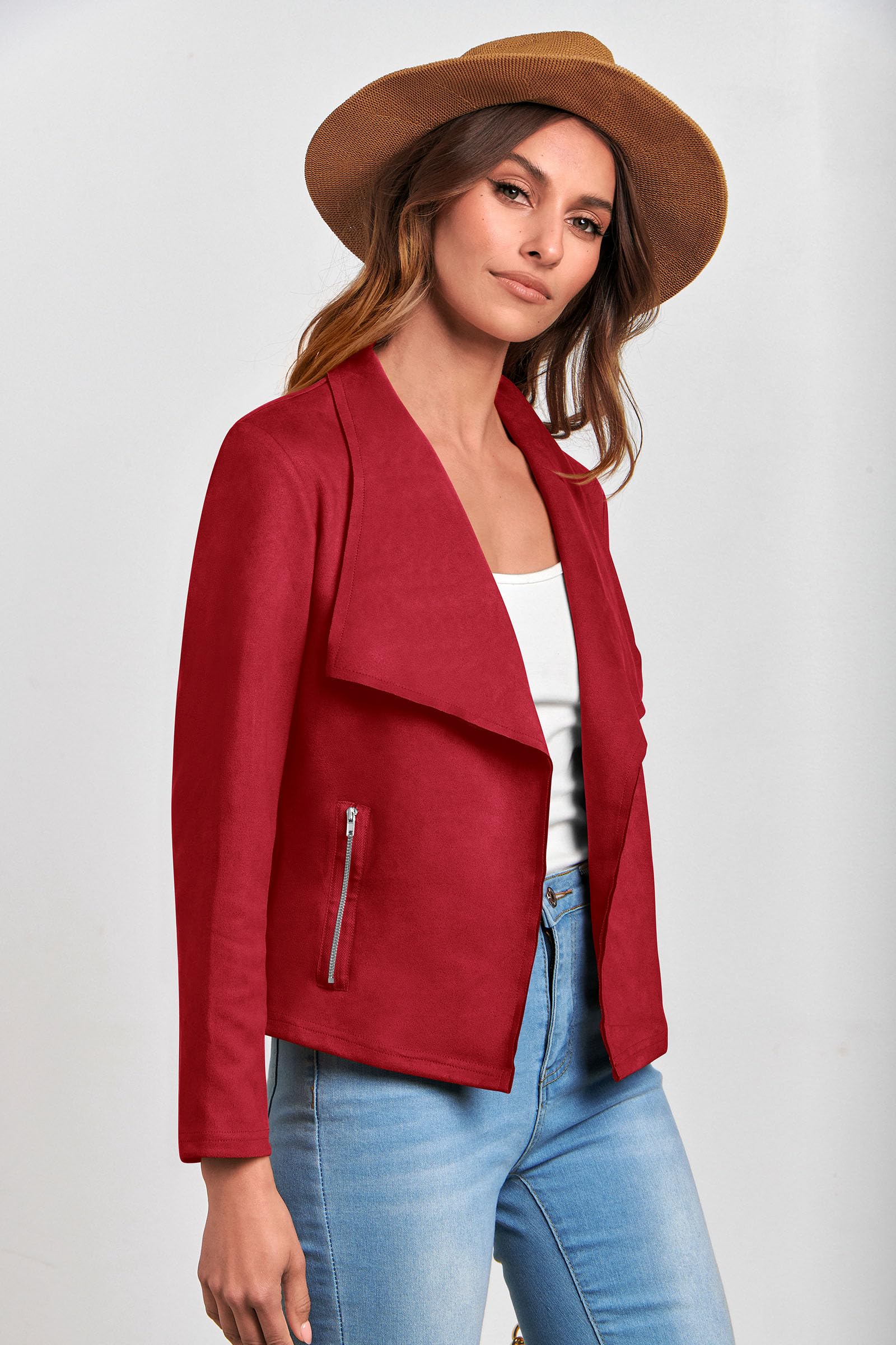 Women's Fall Fashion Faux Suede Jackets(Red,Small)