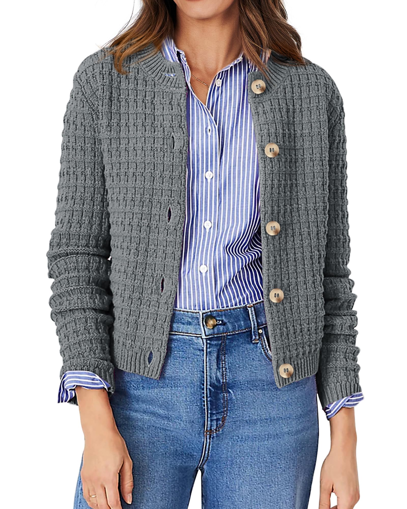 Women's Fall Lightweight Cardigan Sweaters Grey