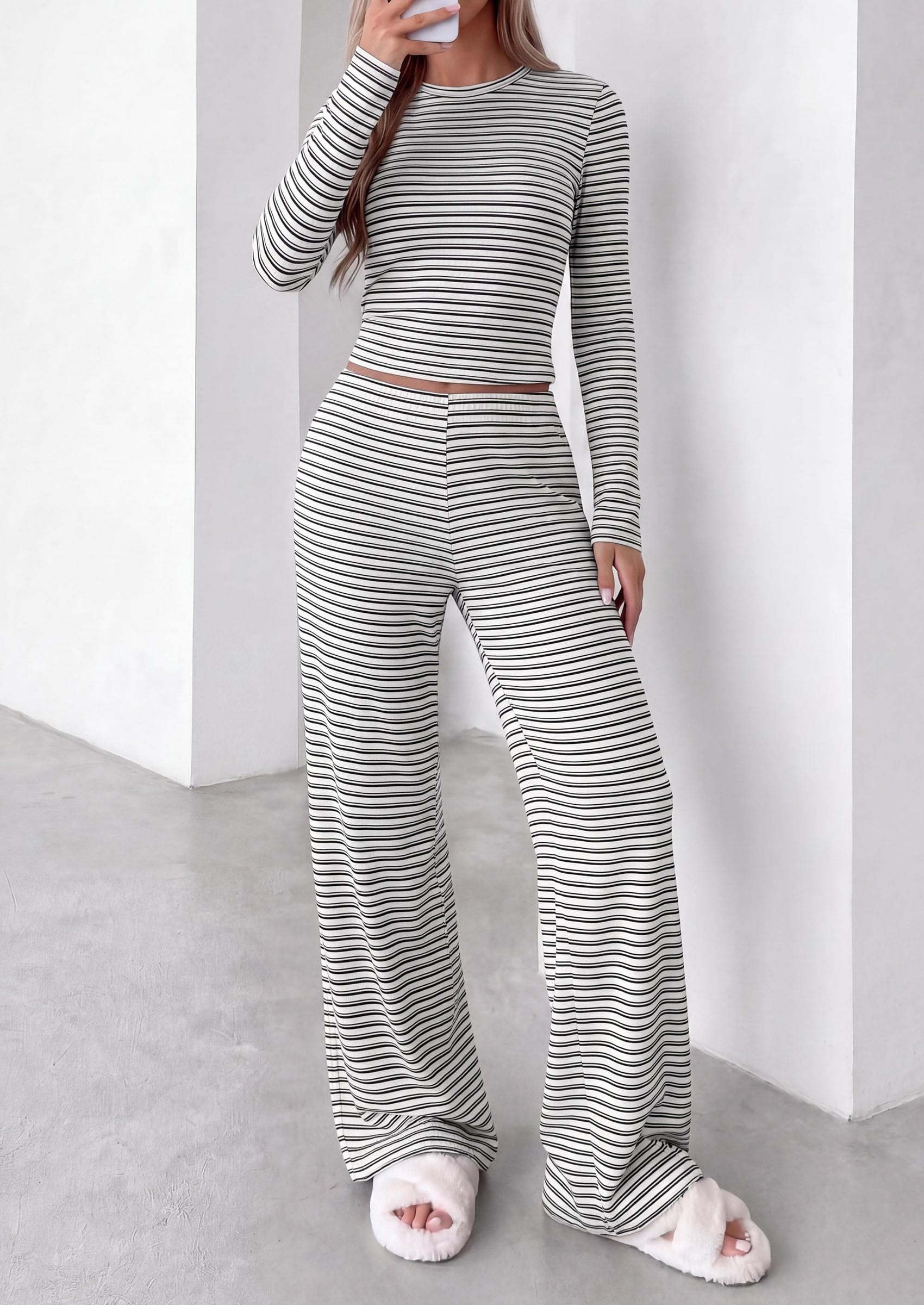 Lounge Sets for Women Fall 2 Piece Knit Matching Striped Set