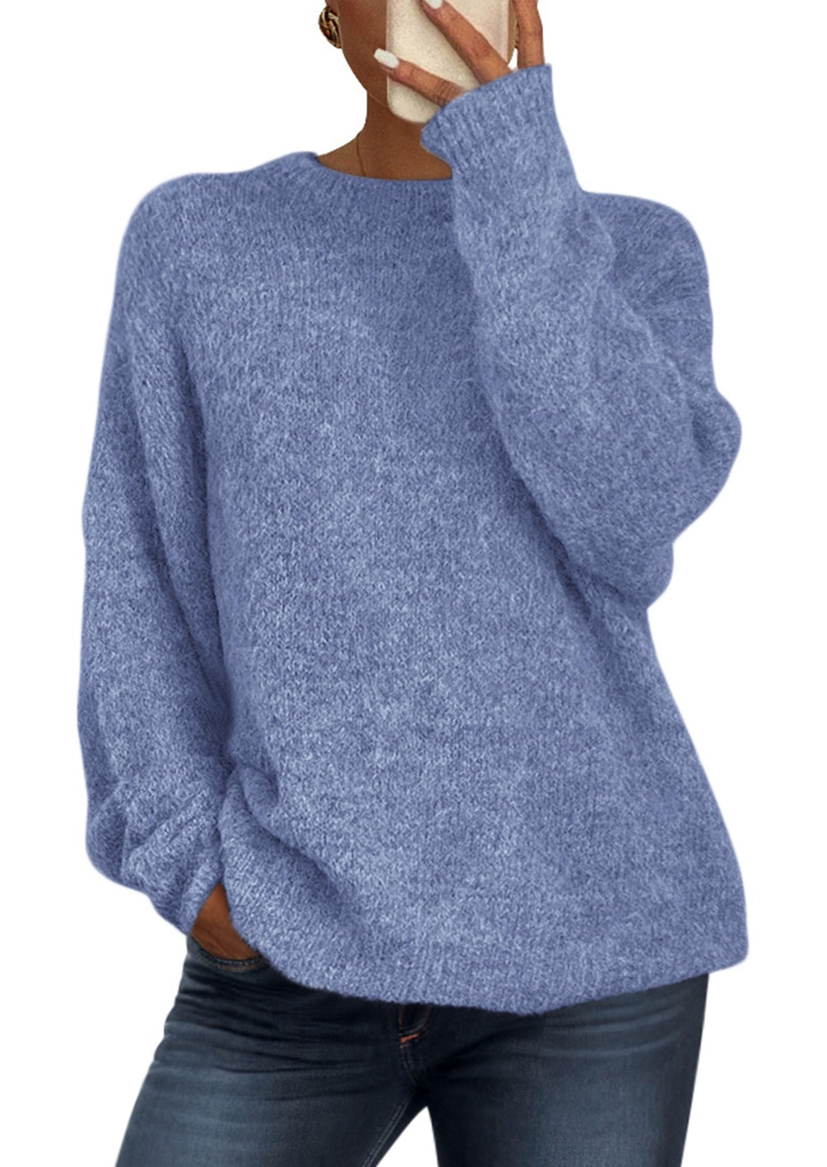 Womens Long Sleeve Oversized Pullover Sweater,Mist Blue,S