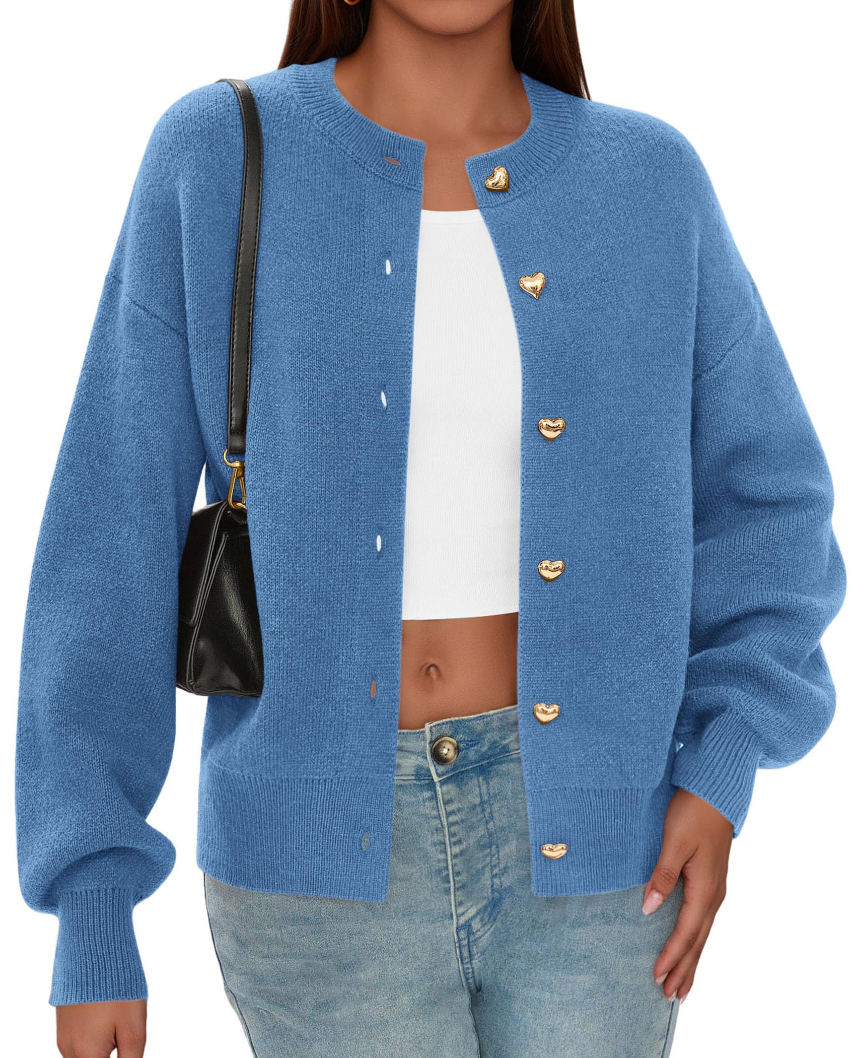Women's Long Sleeve Button Up Cardigan,Grey Blue,XL
