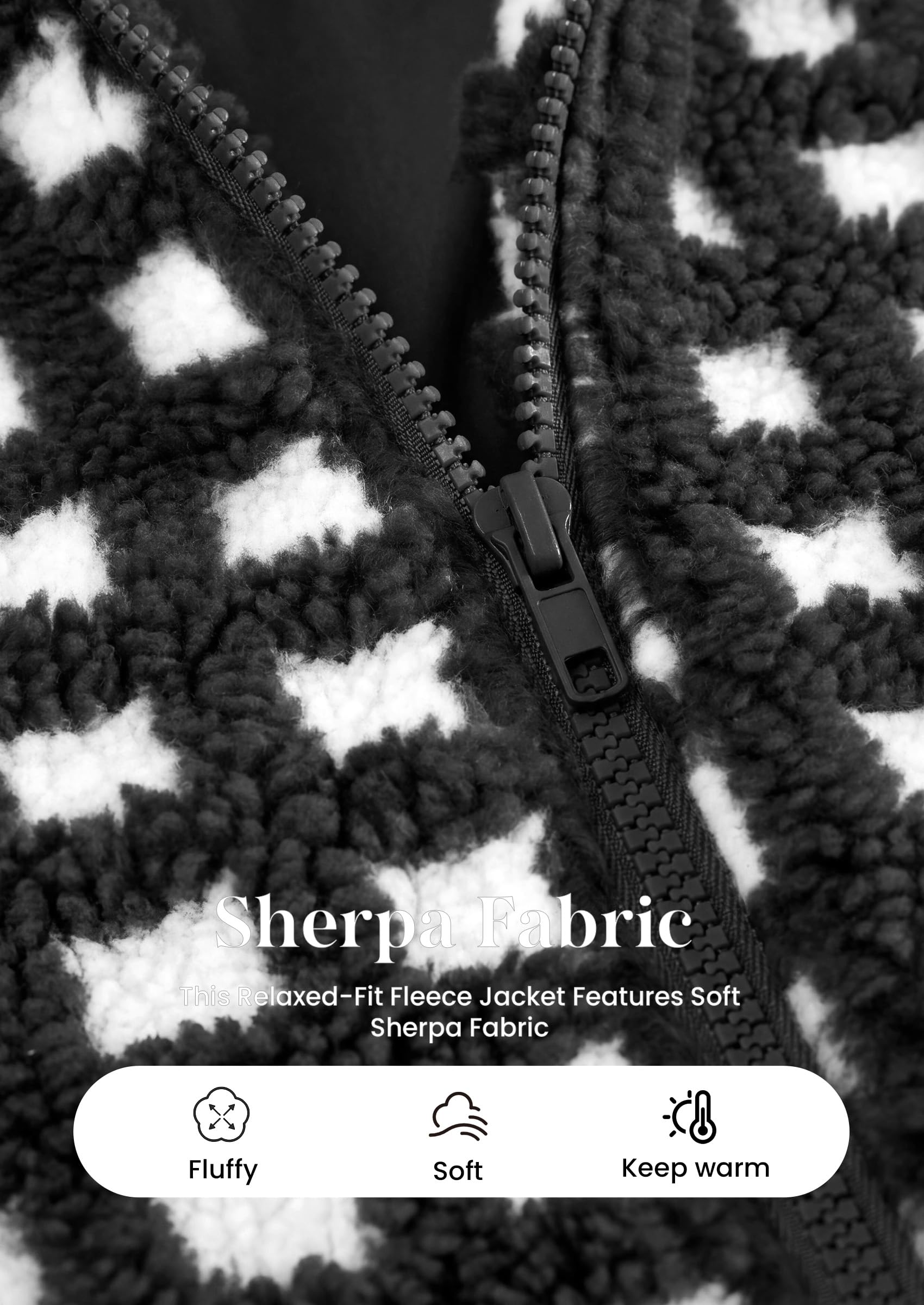 Women's Gingham Sherpa Fleece Jacket Plaid Cropped Teddy Coat