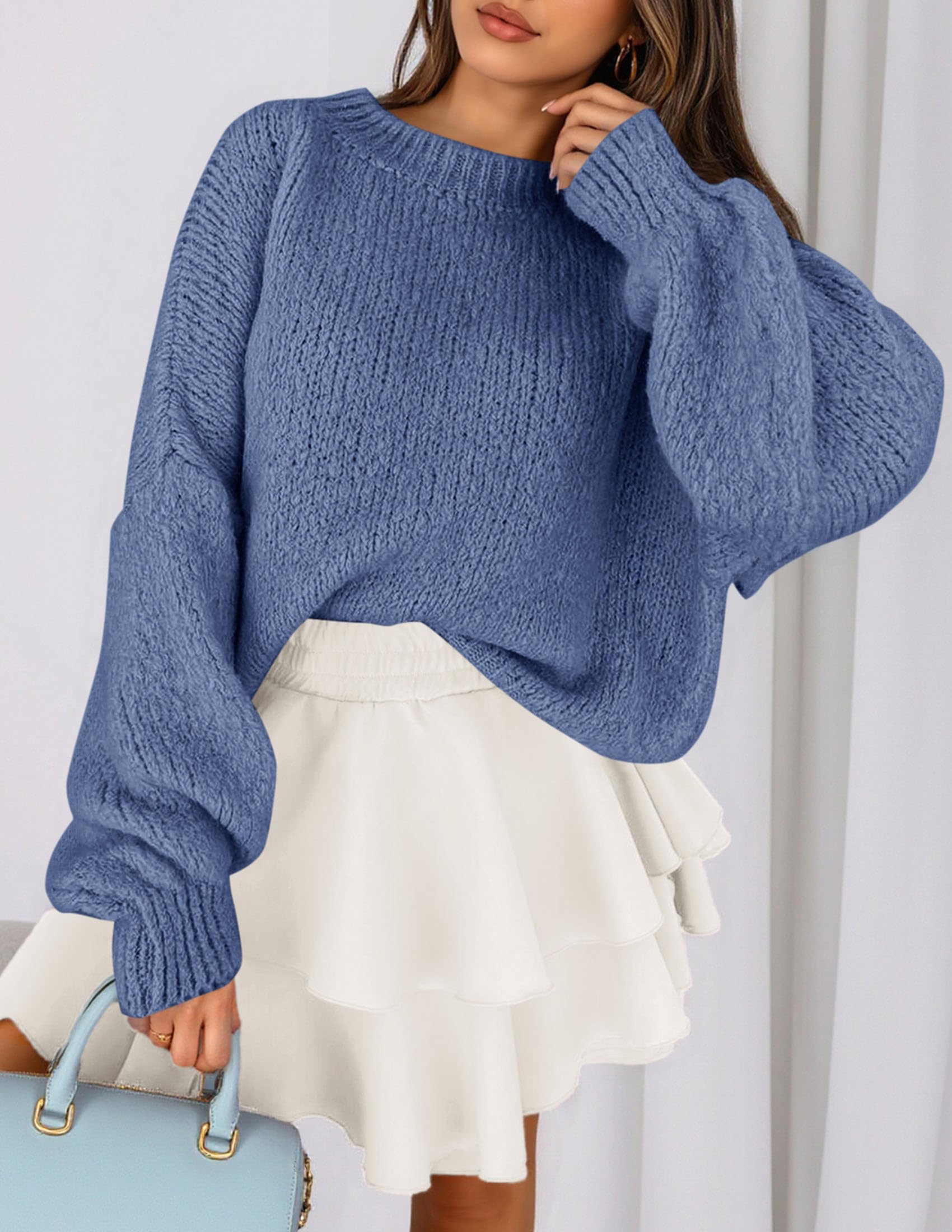 Women's Chunky Knit Oversized Pullover Sweaters,Mist Blues