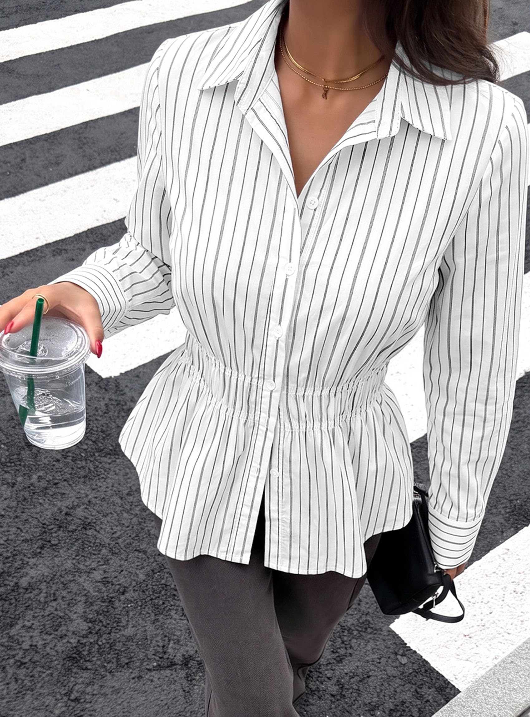 Women's Peplum Button Down Work Shirts Business Casual Tops