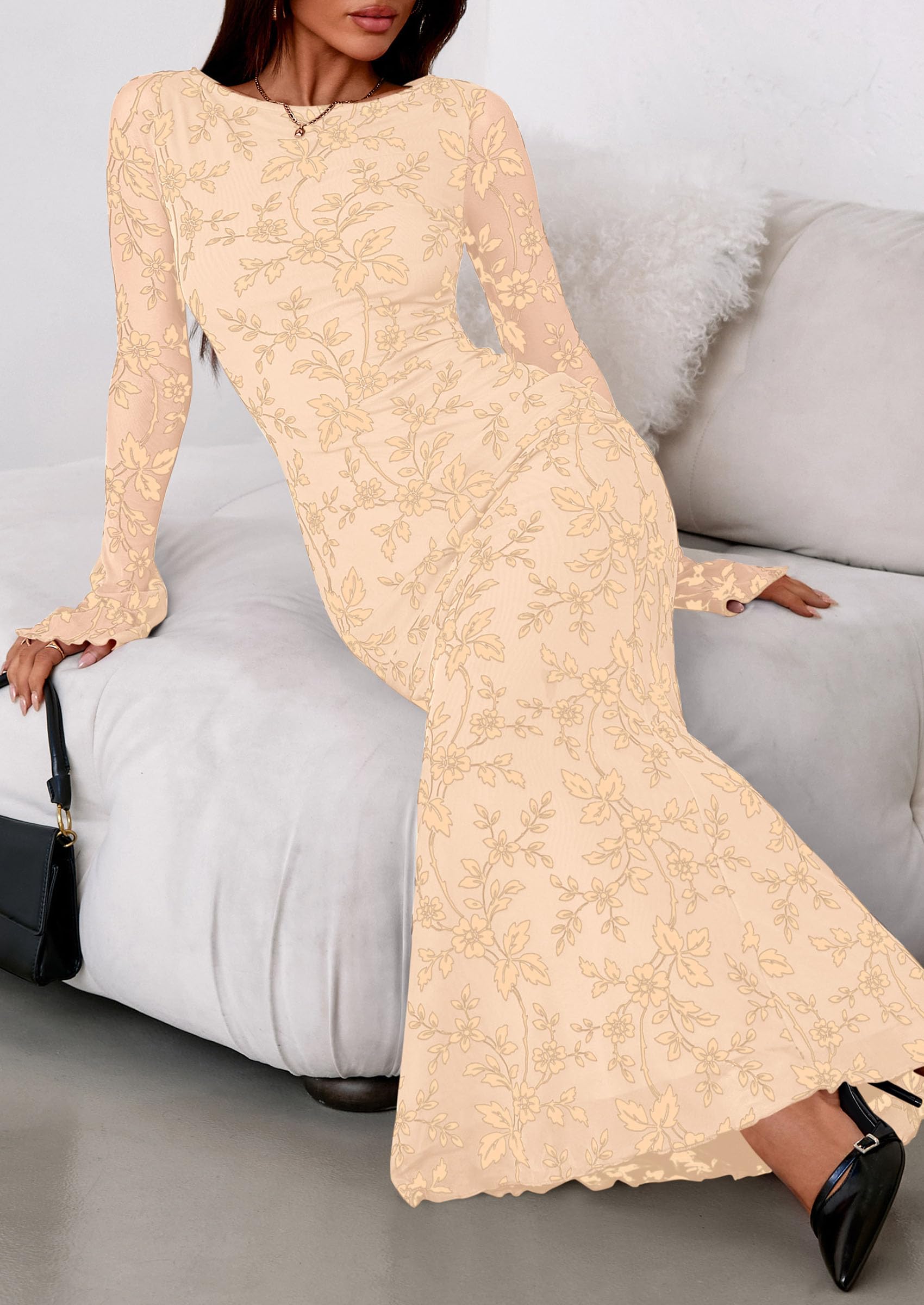 Women's Floral Bodycon Maxi Dress Wedding Guest Dresses