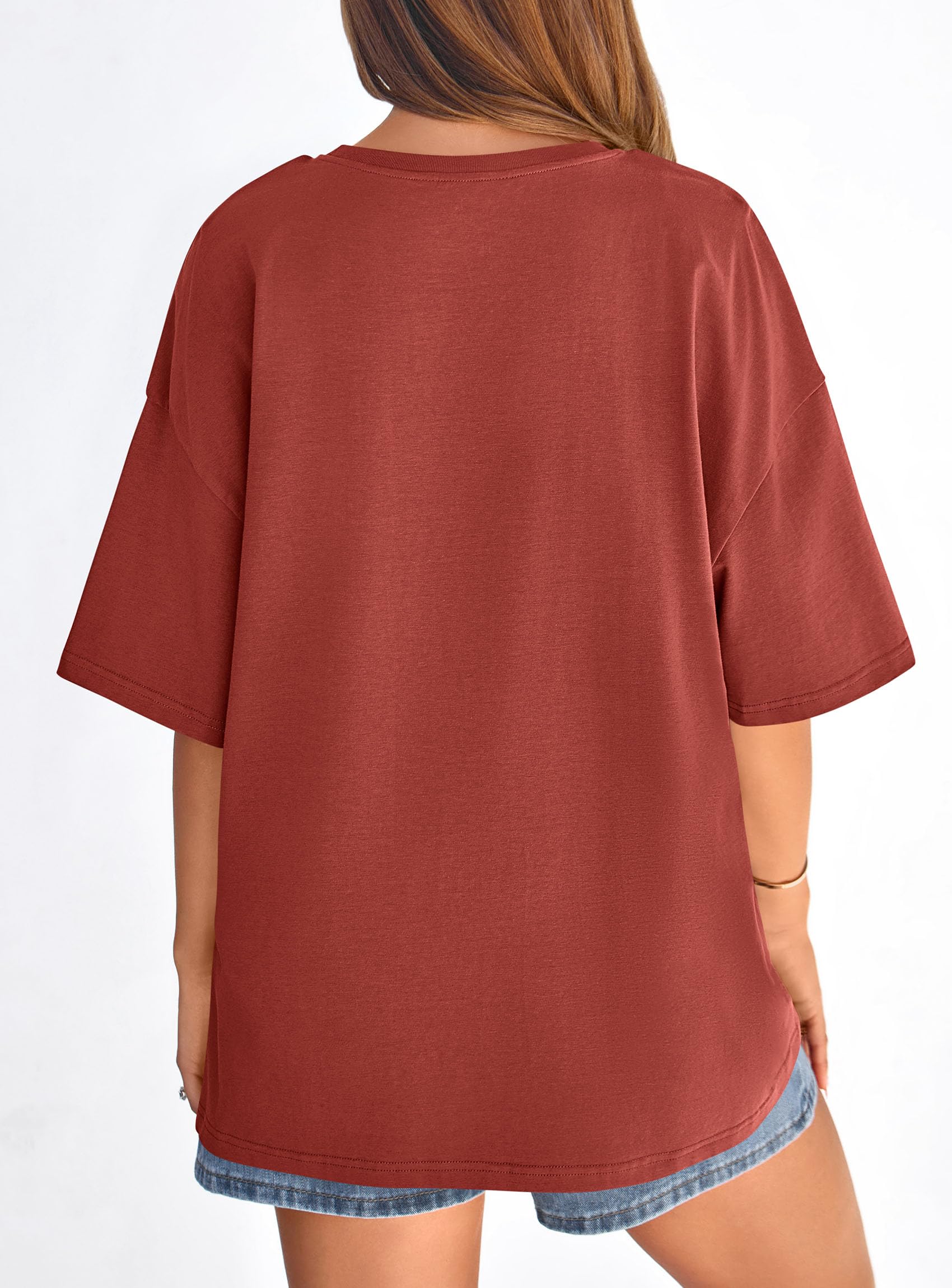 Women's Oversized Tshirts Going Out Tops (Rust Red,S)