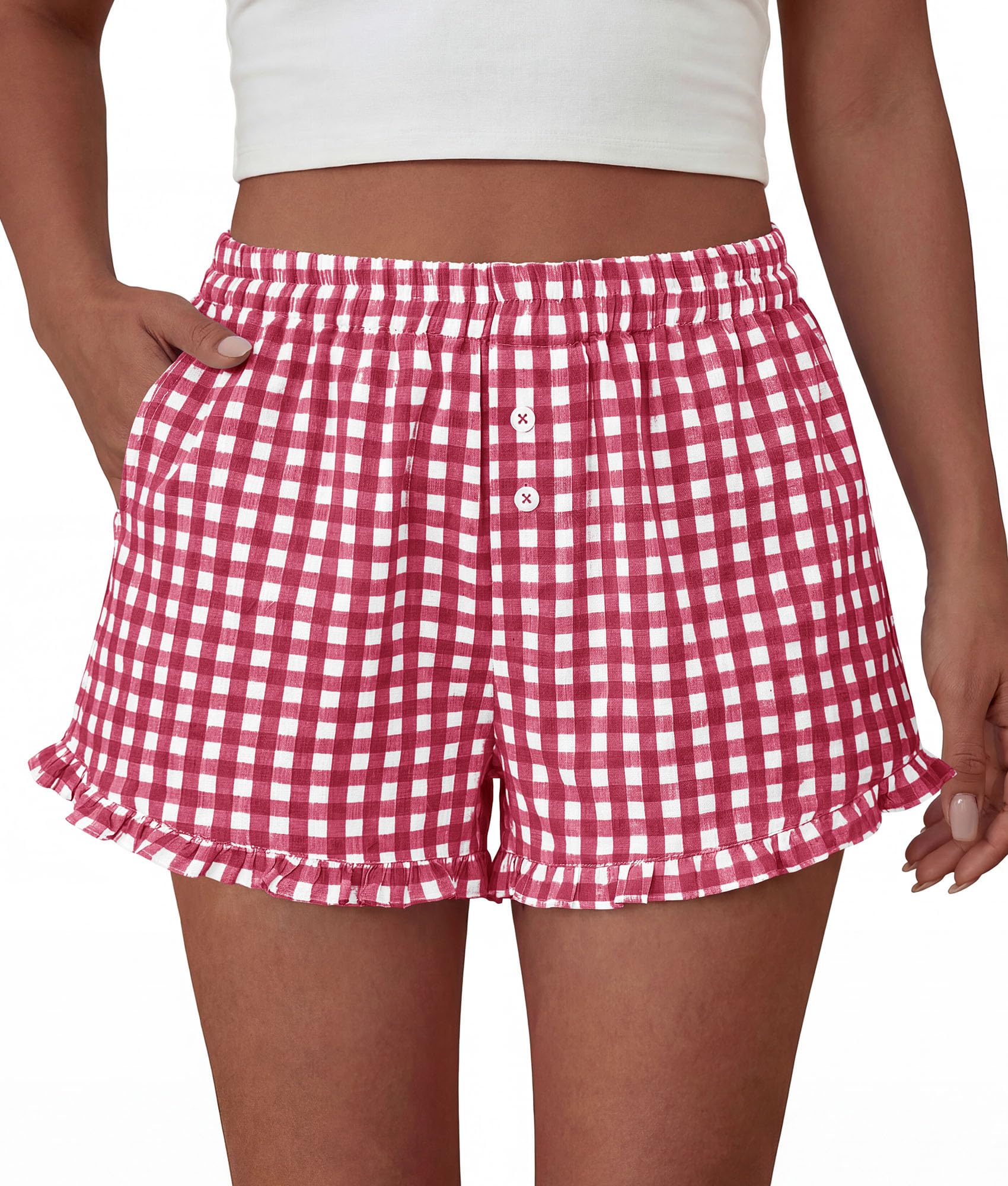Womens Boxer Shorts Striped Gingham Ruffle Pajama Bottoms