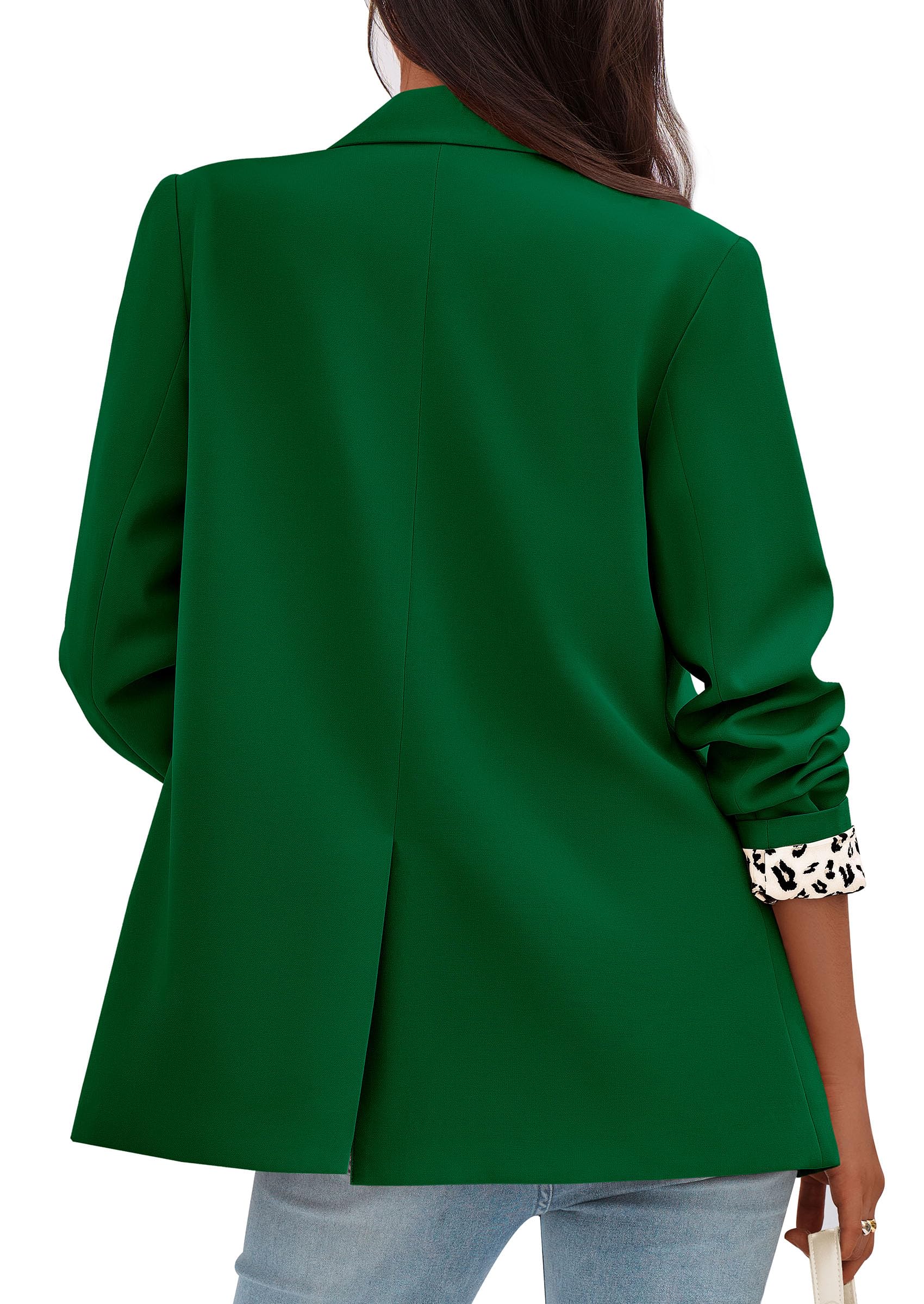 Womens Open Front Leopard Blazers Suit Jackets,Green,S